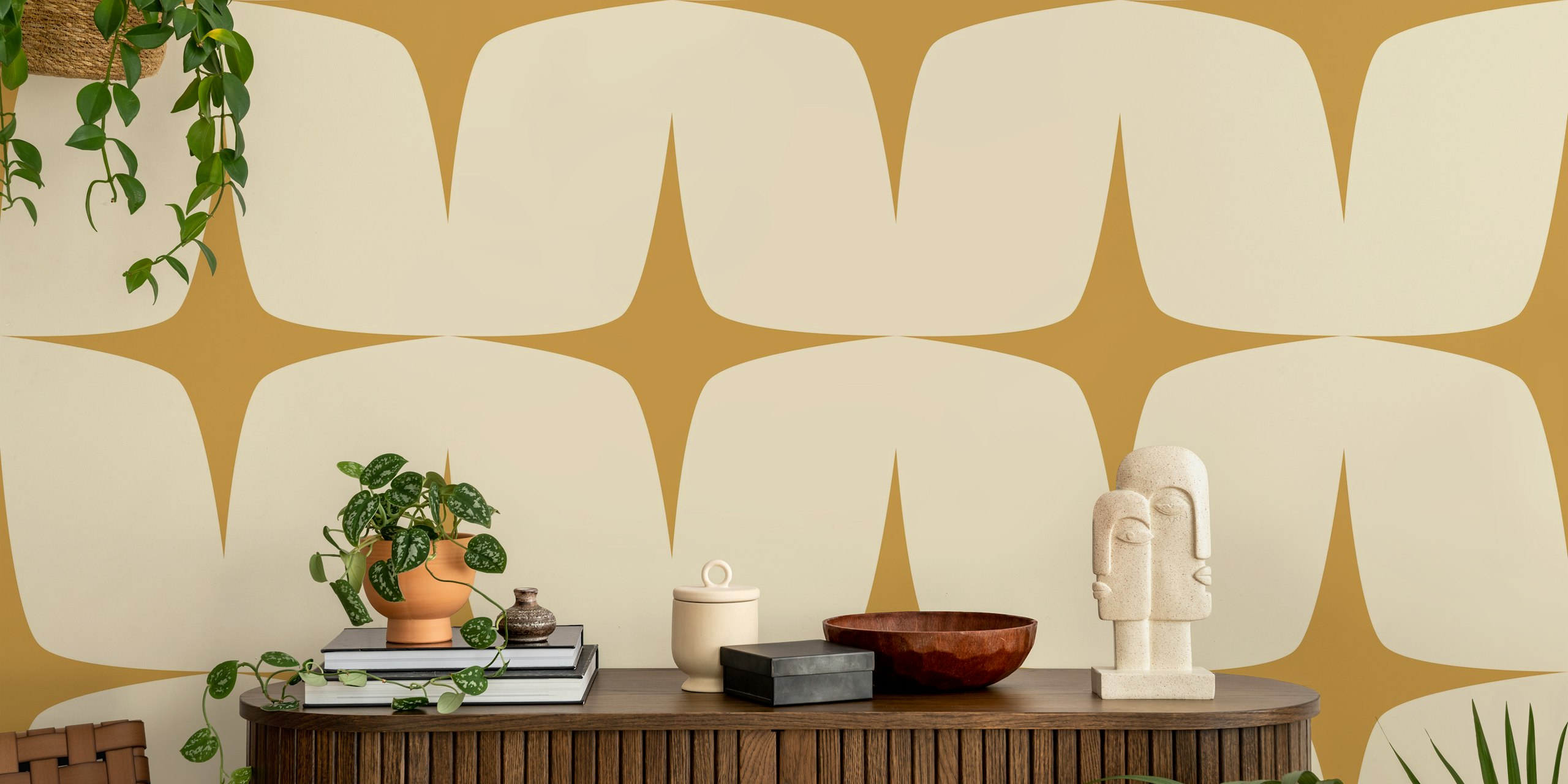 Beige and yellow starburst geometric pattern wallpaper