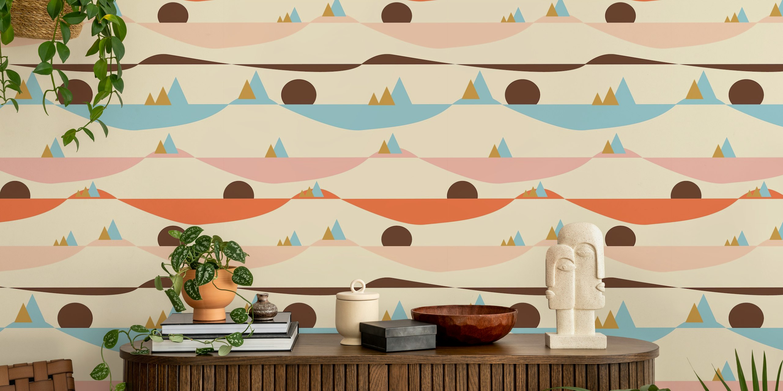 Mural de parede abstrato Apricity Landscape bege com padrões geométricos de montanha