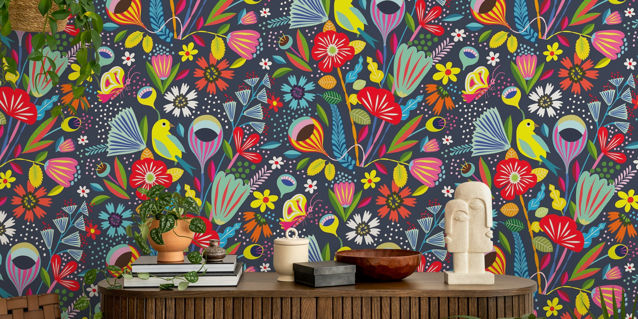 Design di carta da parati vibrante giardino night bloom