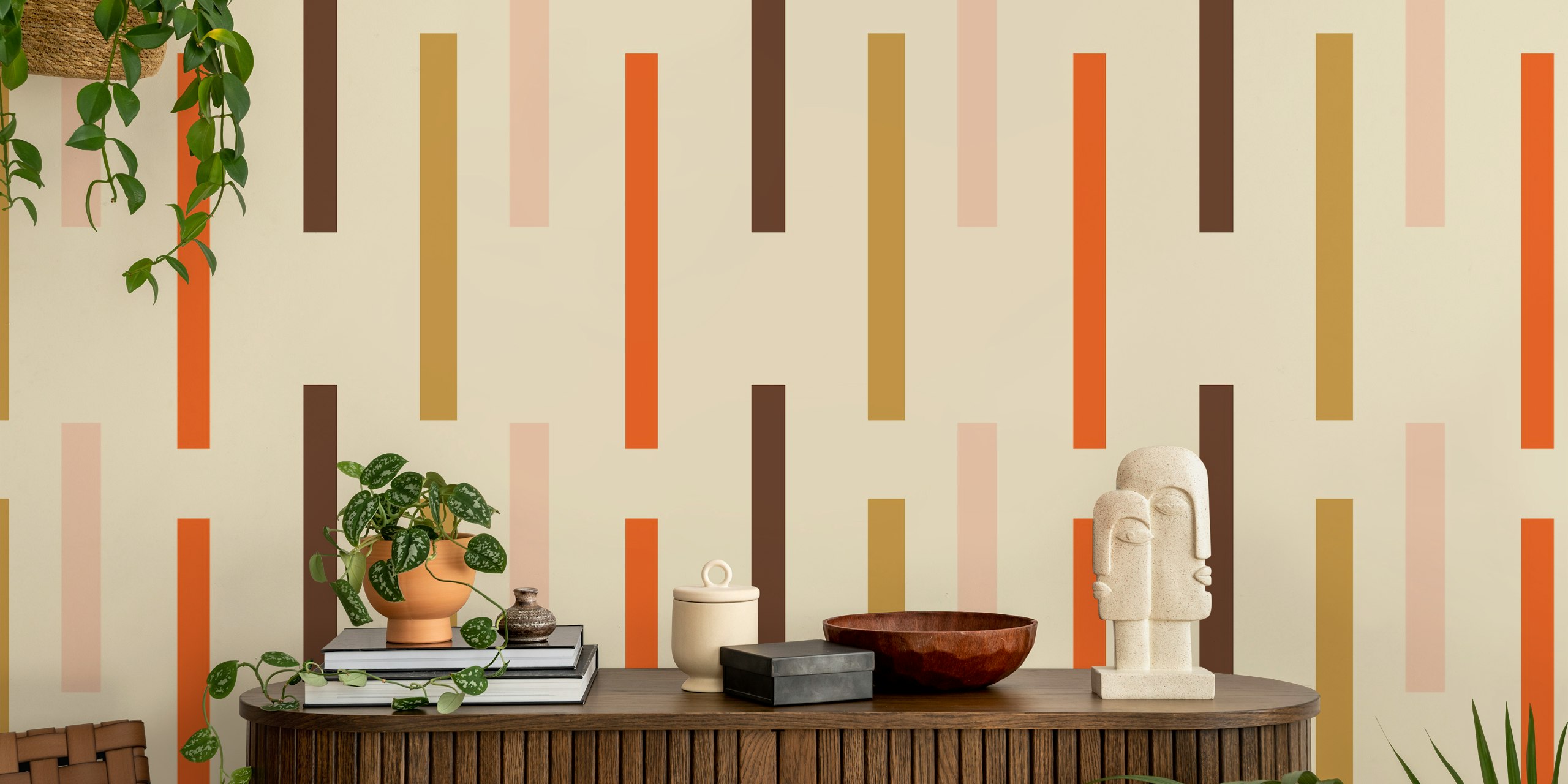 Mindfulness Stripes Beige τοίχο με κάθετες ρίγες σε μπεζ, ροζ και γήινες αποχρώσεις