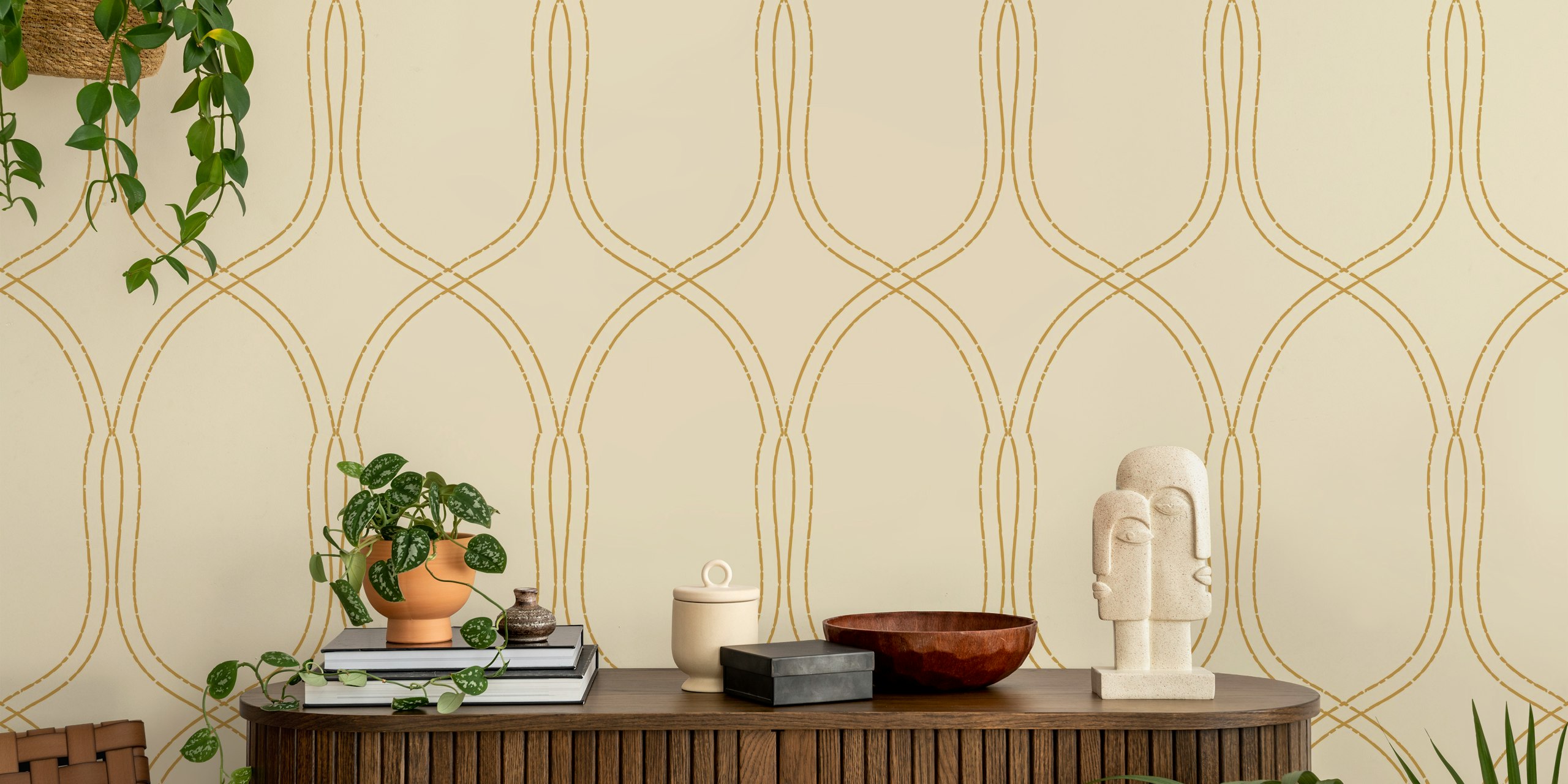 Tapeta Mindfulness Zen Damask Beige u sobi