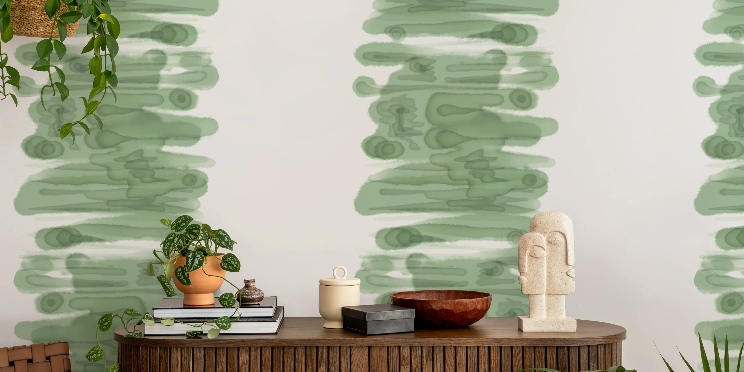 Sage Green Moon Path Wallpaper for Modern Rooms