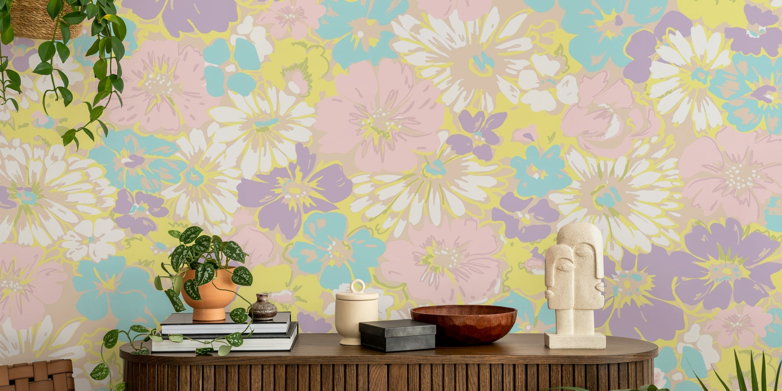 Floral wallpaper in pastel colors