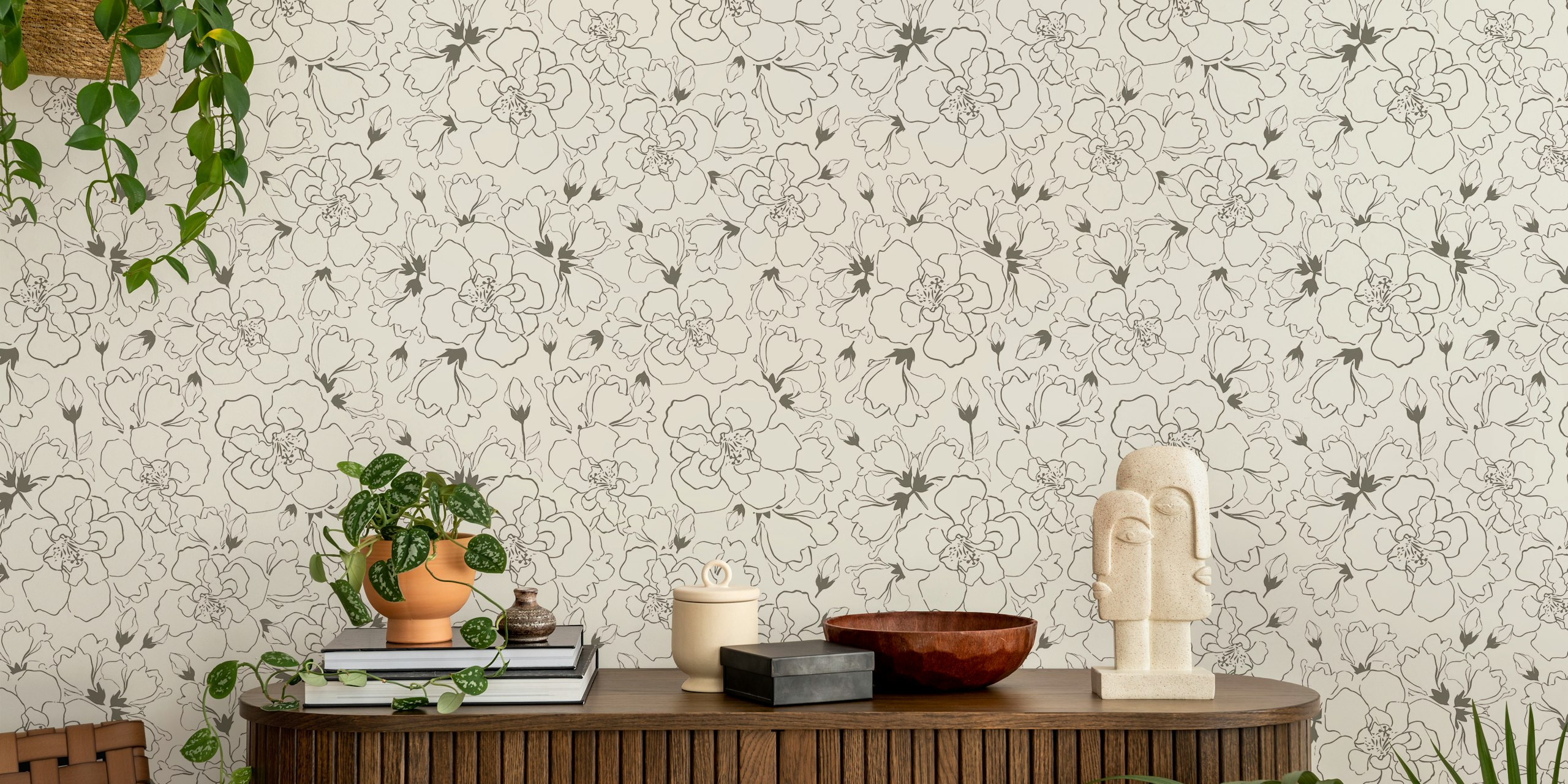 Soft peach floral wallpaper design