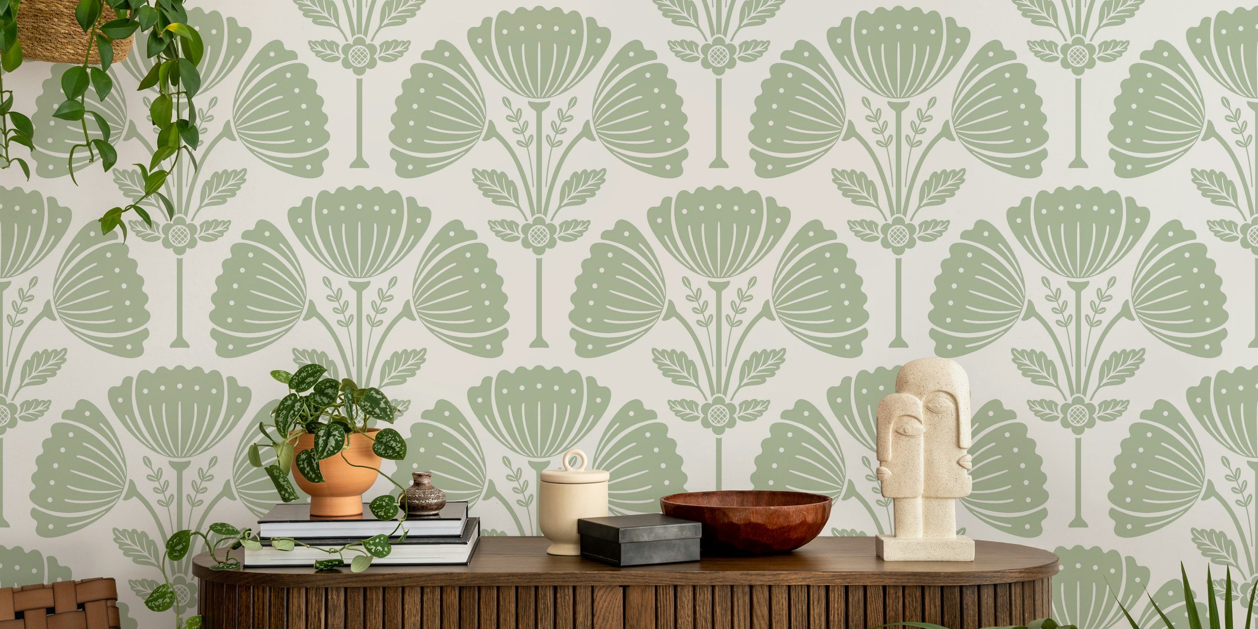 Tapeta Block Print Bouquet u sobi