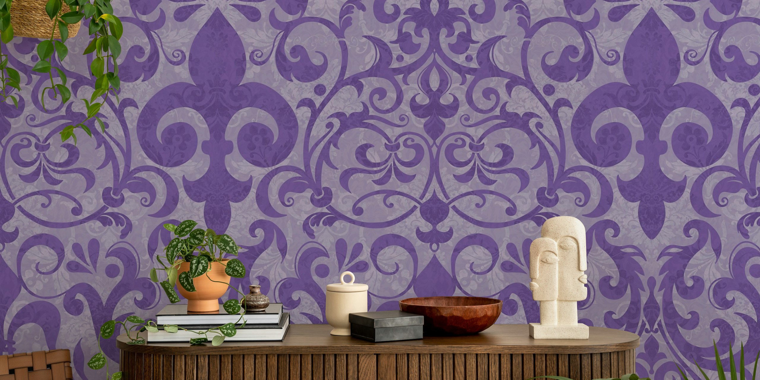 Fluer De Lis Damask Vintage Purple tapetdesign