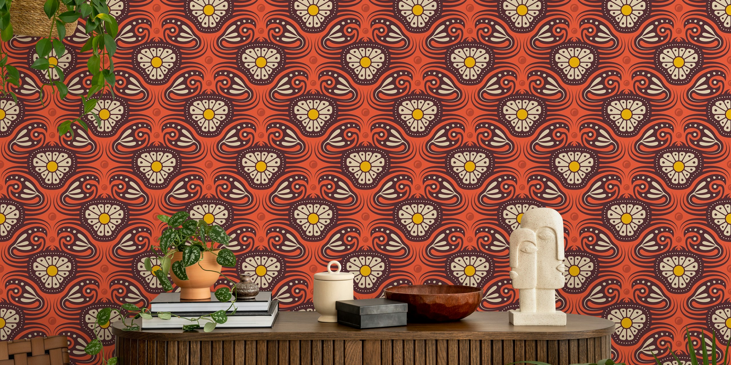KF 0240 A - Vintage Retro Crab Floral tapetdesign.