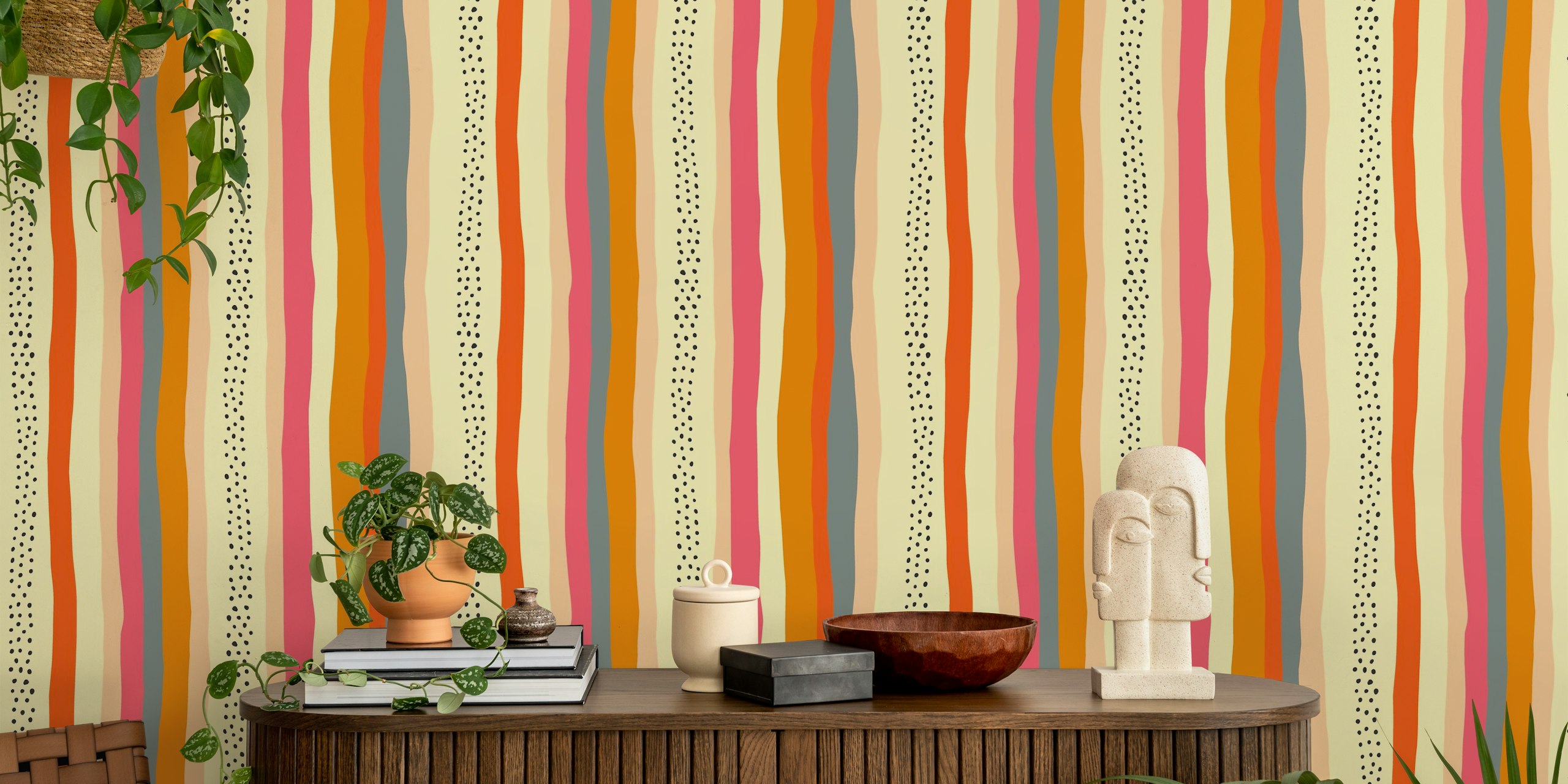 Σχέδιο ταπετσαρίας Bright Playful Wavy Stripes and Dots