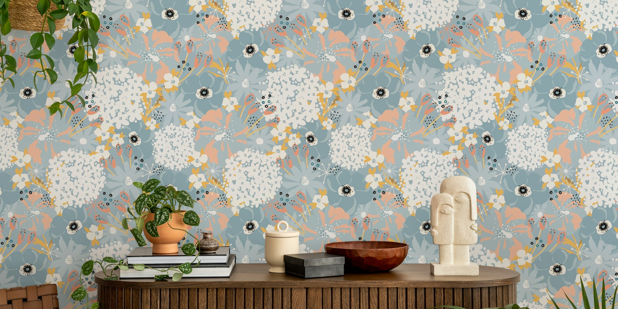 Papier peint floral dans un cadre de pièce