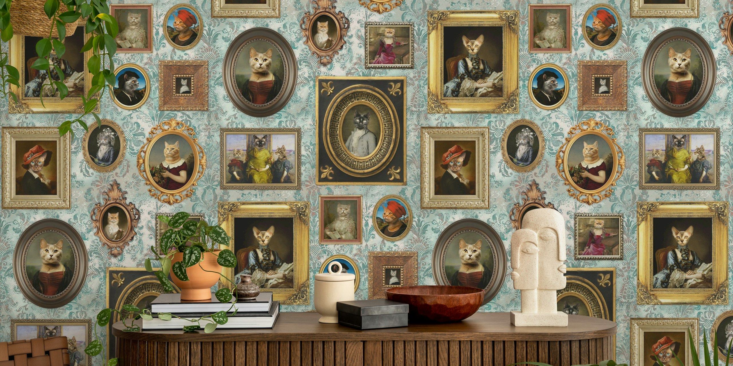 Zidna tapeta s neobičnom mačkom u sobi