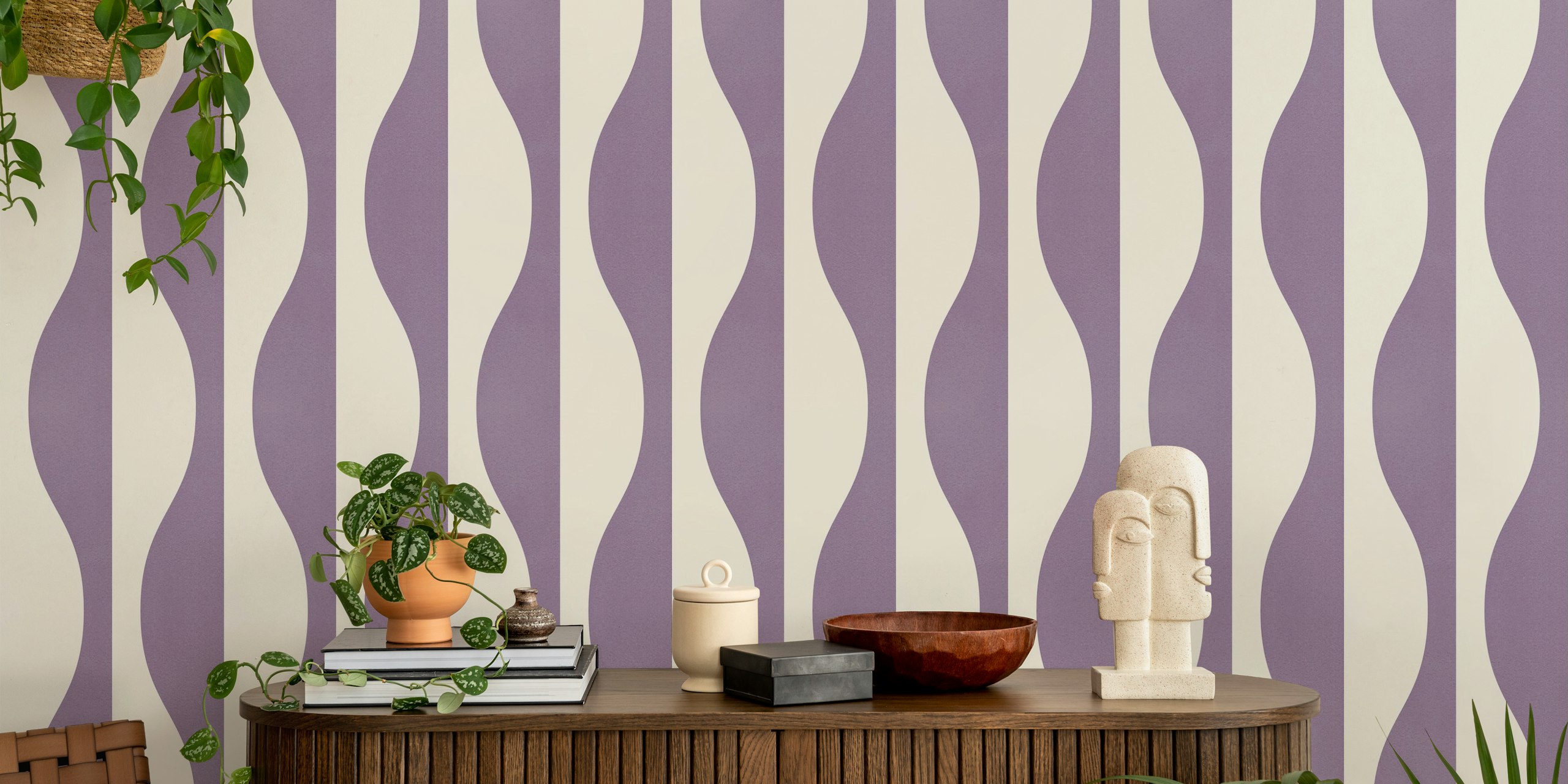 Vintage Abstract Geo Pattern Purple Cream papel de parede