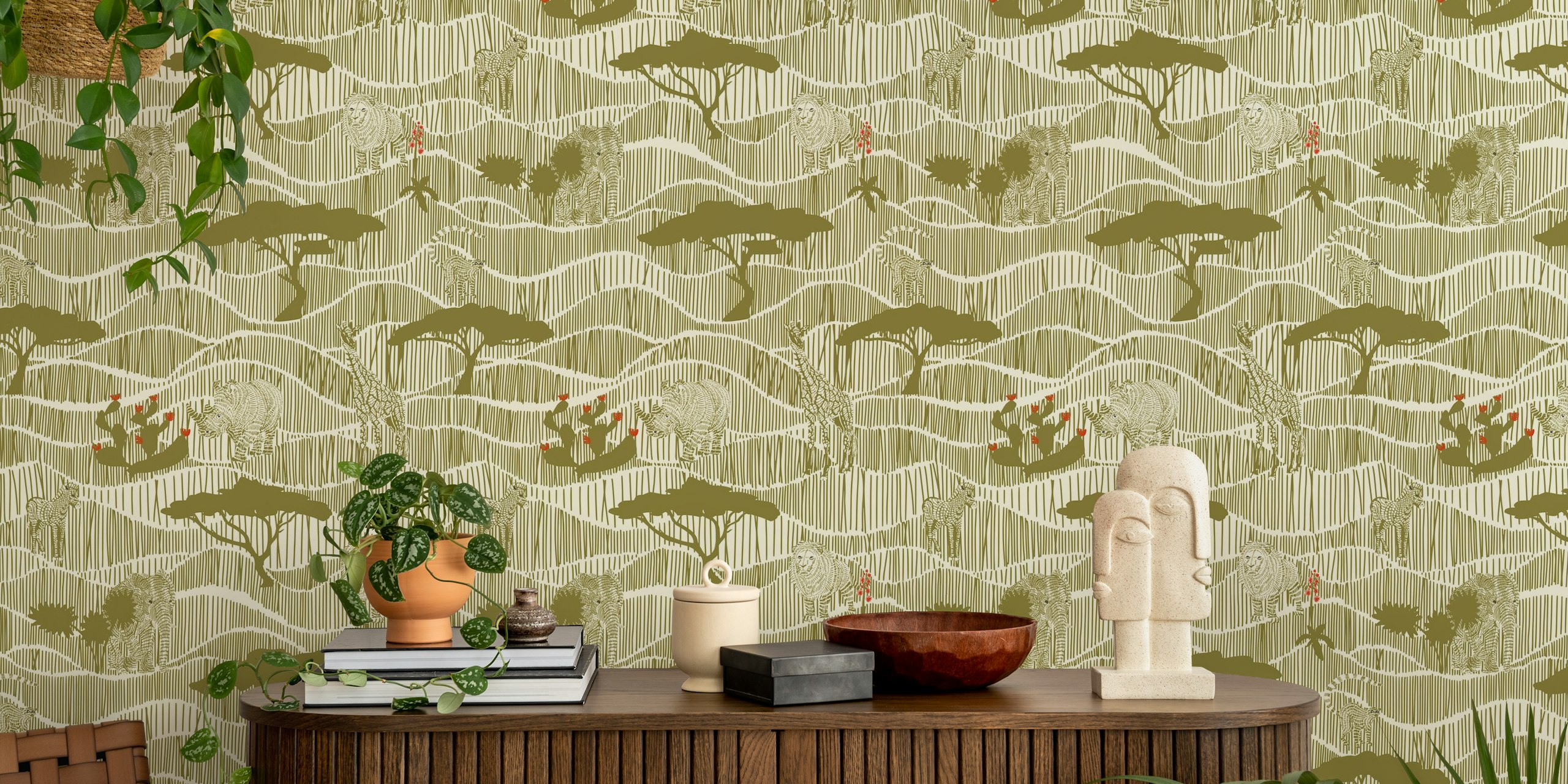 Wildlife Safari Savannah moss wallpaper in een kamer