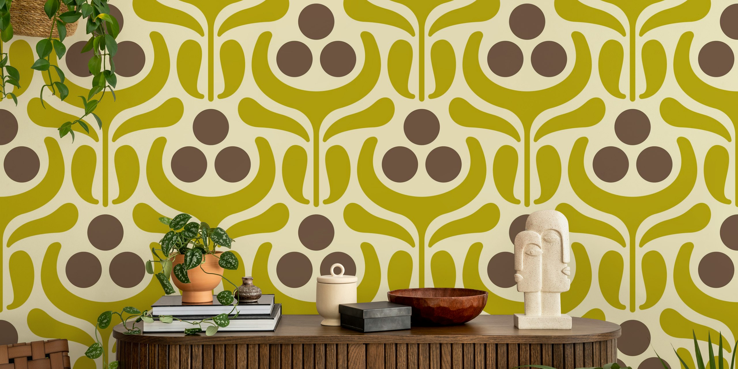 Vintage Retro Modern Floral wallpaper in a room