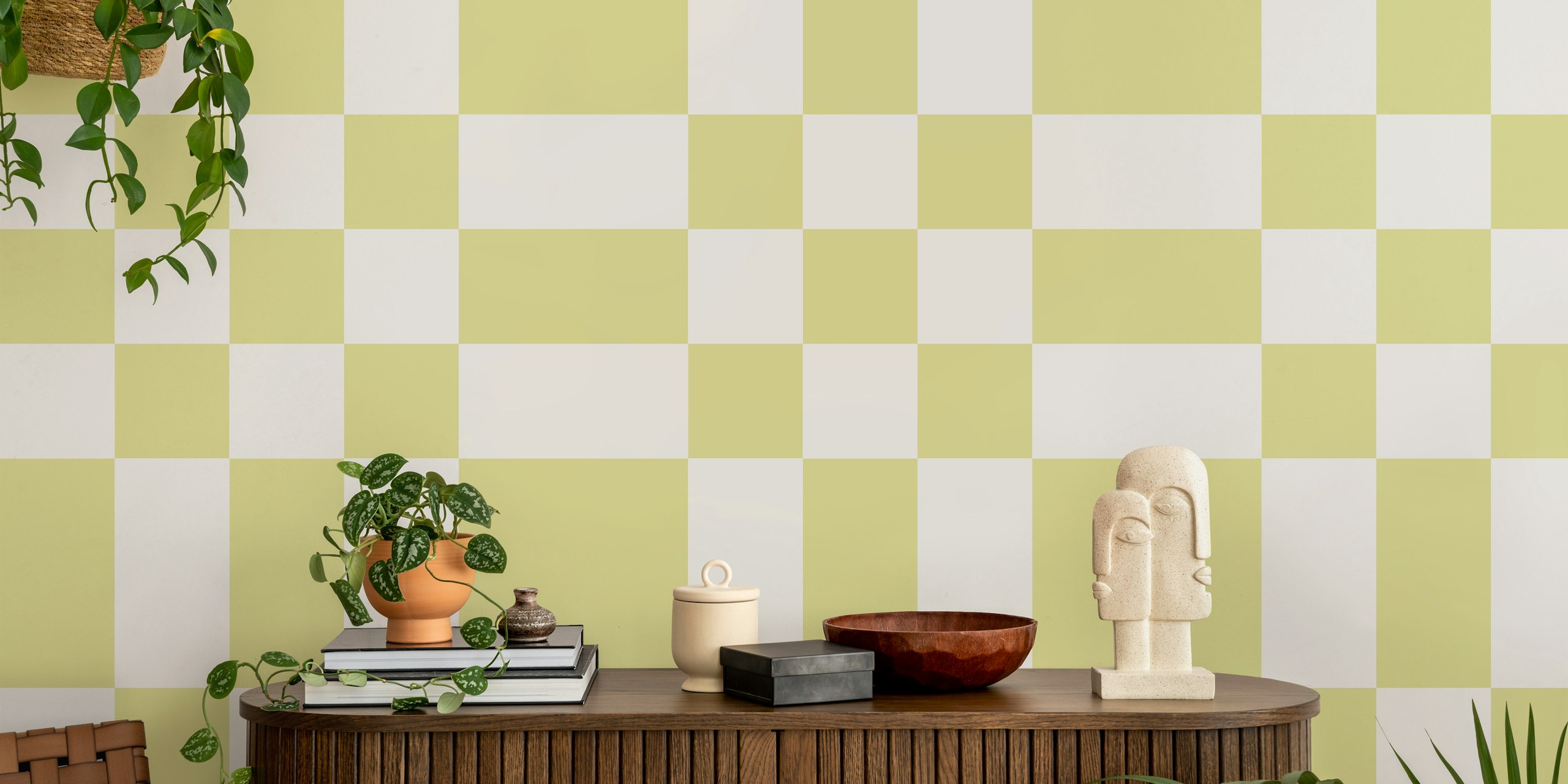 Soft Green Yellow Check em um quarto
