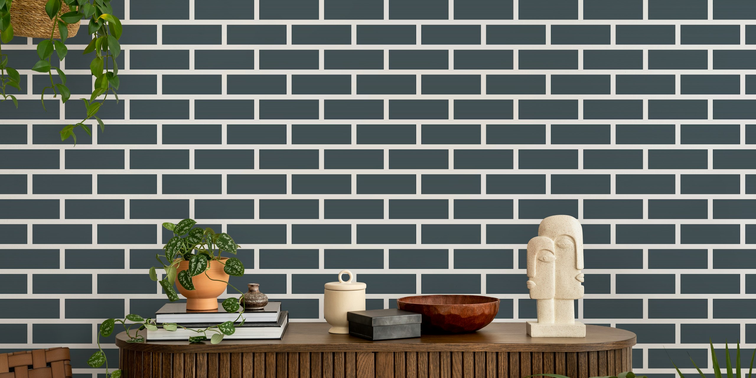 Charcoal brick wallpaper σε ένα δωμάτιο