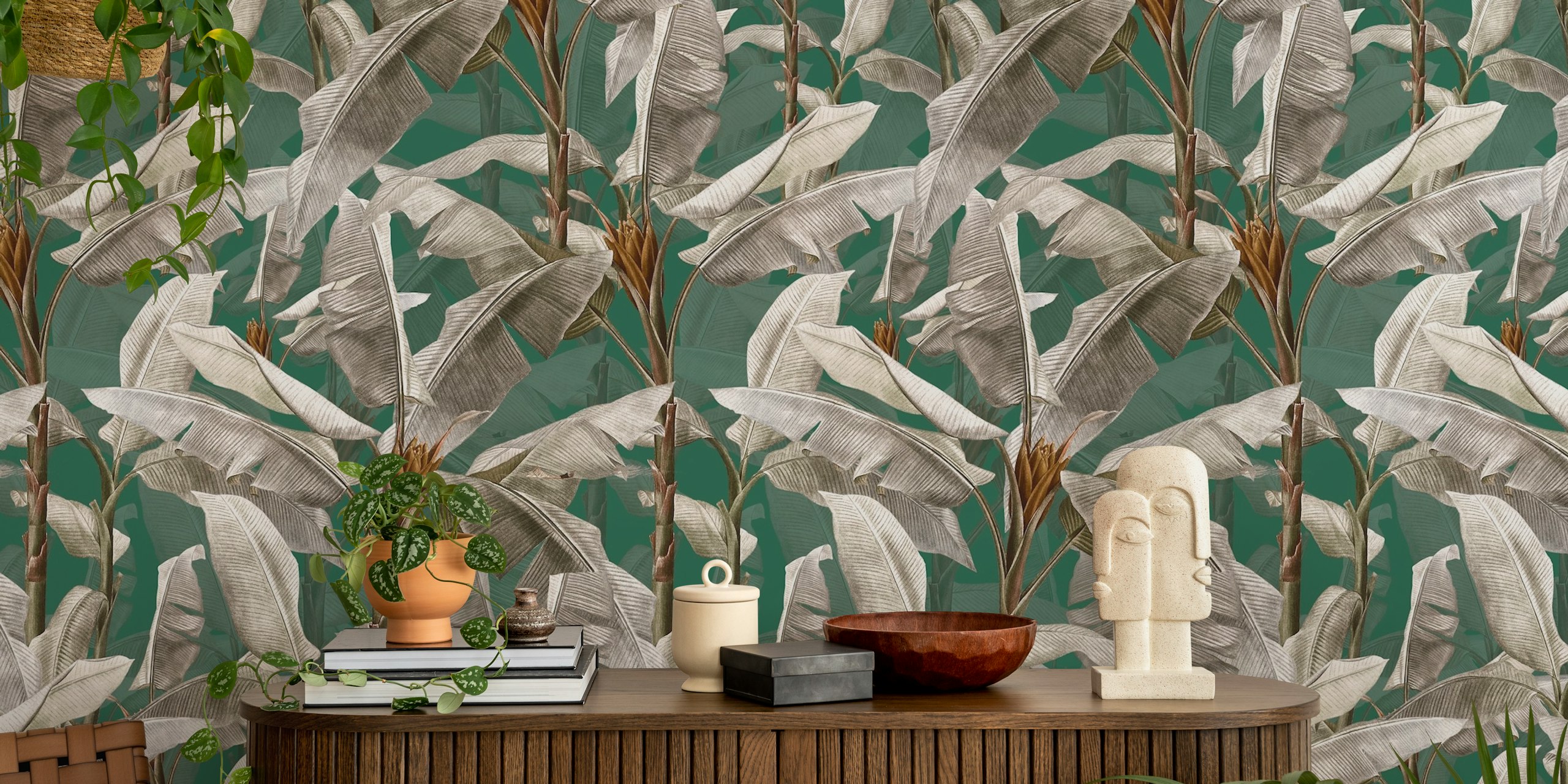 Vintage tropical banana forest wallpaper design