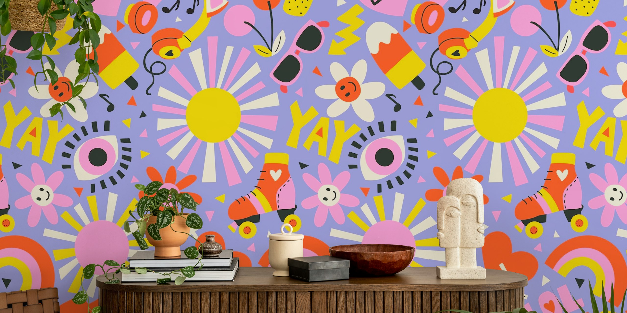 Bold Retro Tween Girl Y2K Collage wallpaper in a room