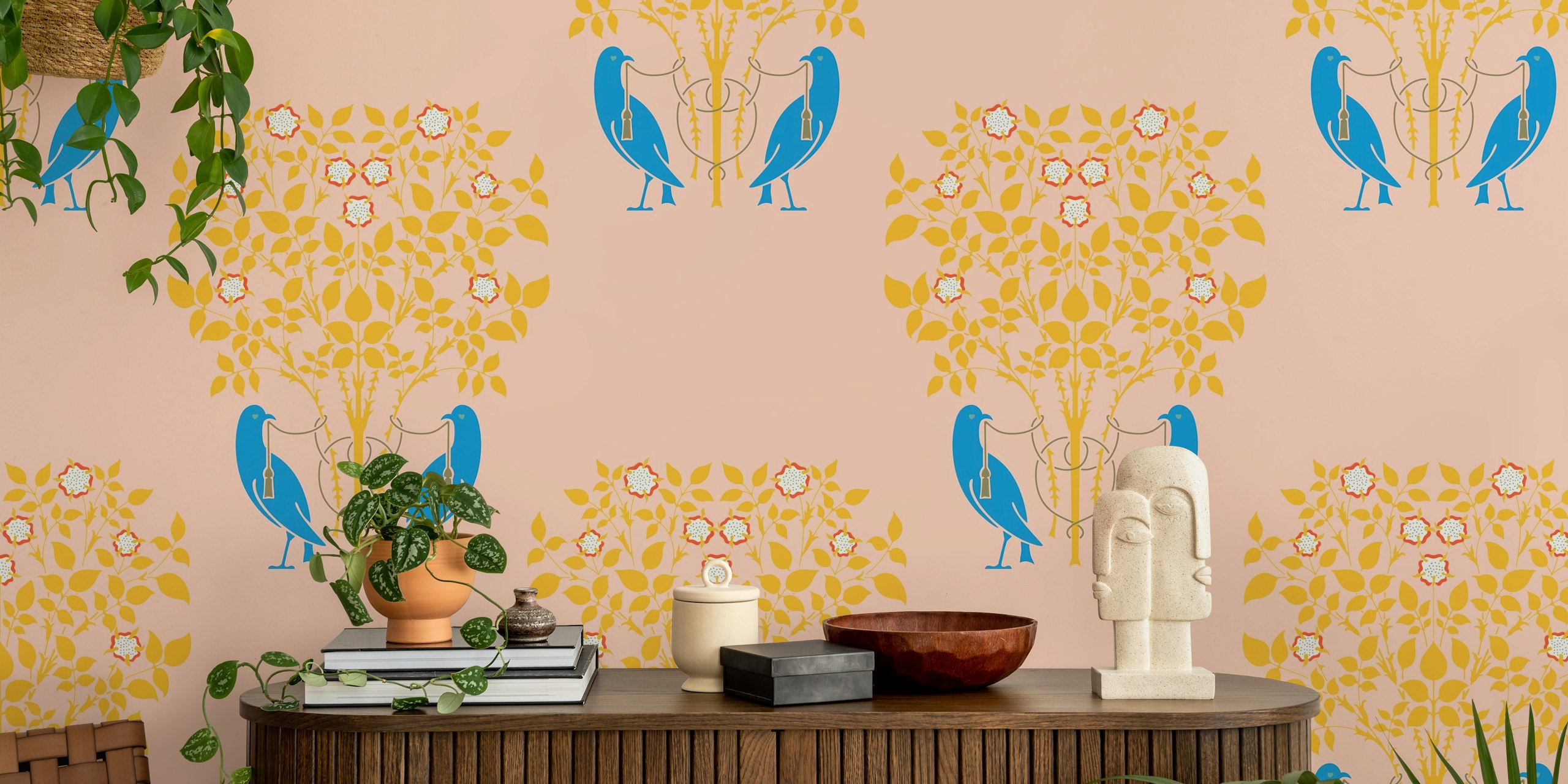 Diseño de papel pintado Art Nouveau Birds and Roses