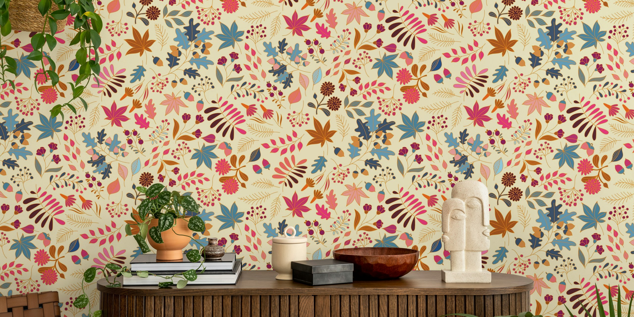 Tapeta inspirirana prirodom s cvjetnim uzorkom u sobi