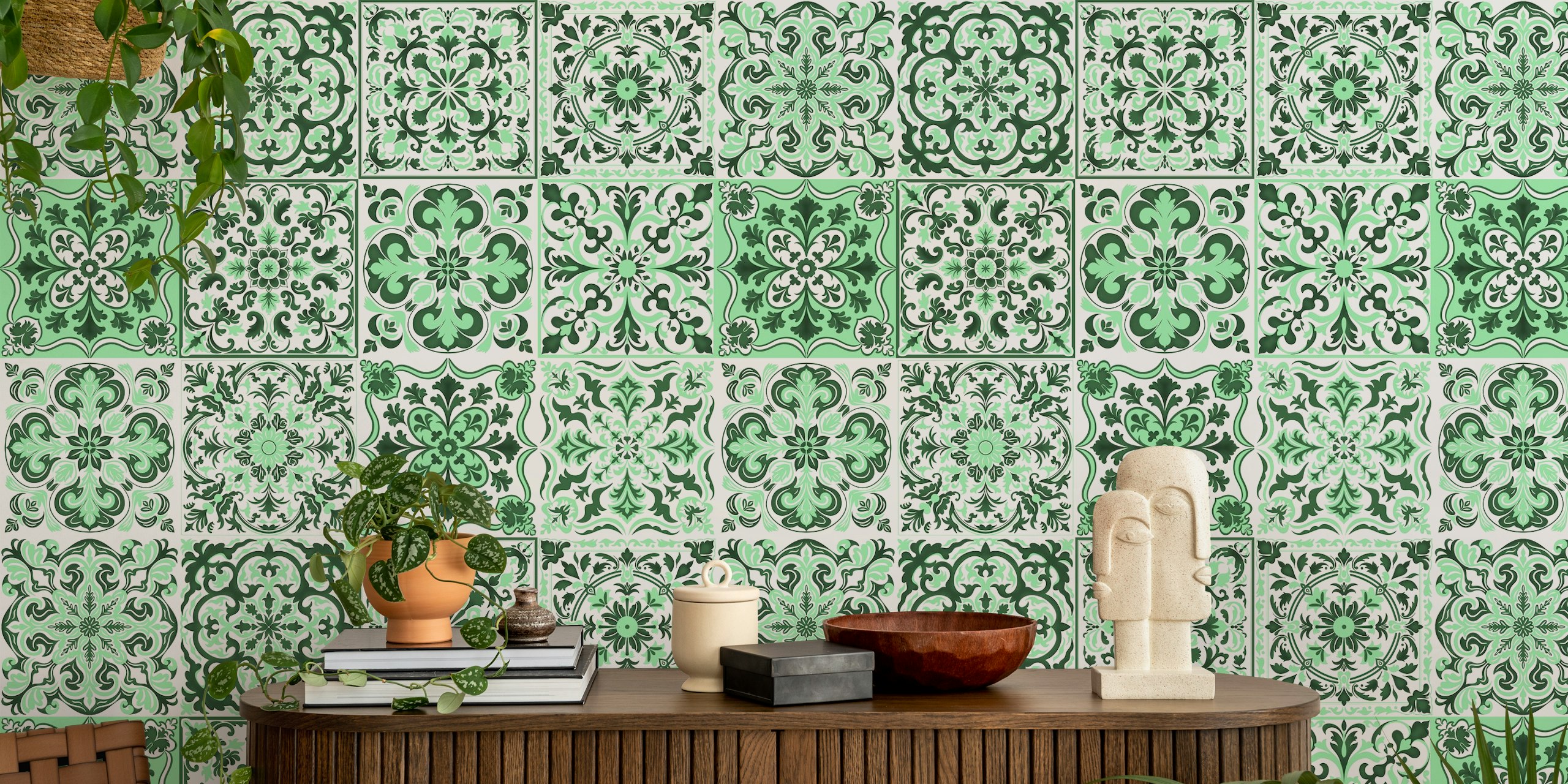 Zielone płytki ceramiczne Mixed Ceramic Tiles w pokoju