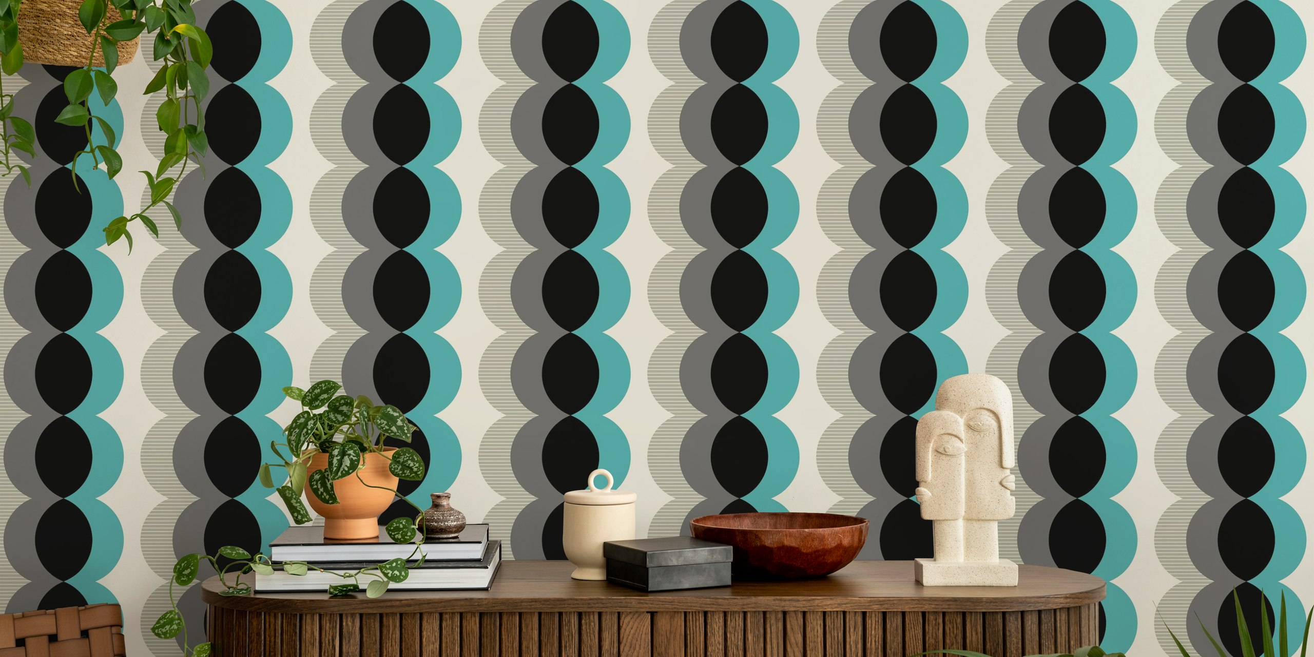 Circle Dance Mint wallpaper design in a room