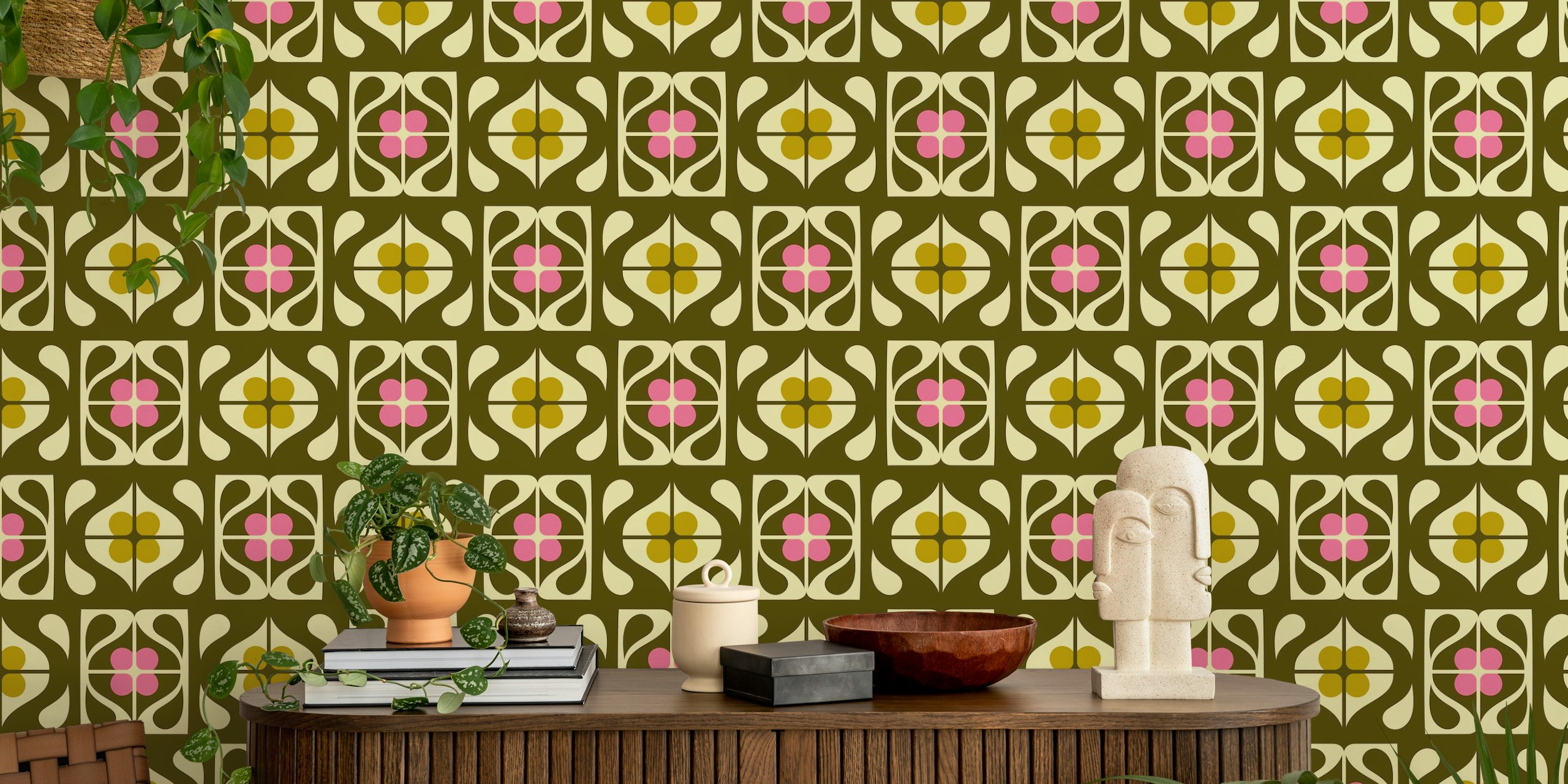 Retro abstract flowers wallpaper design