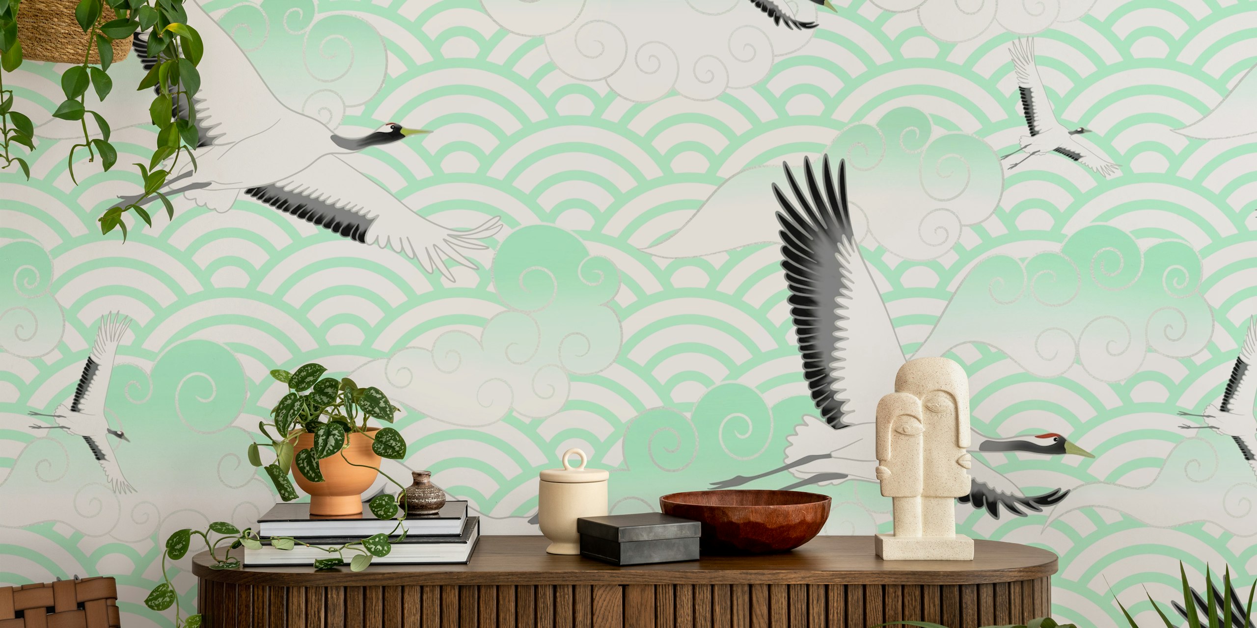 Design av tapet med flygande kranar