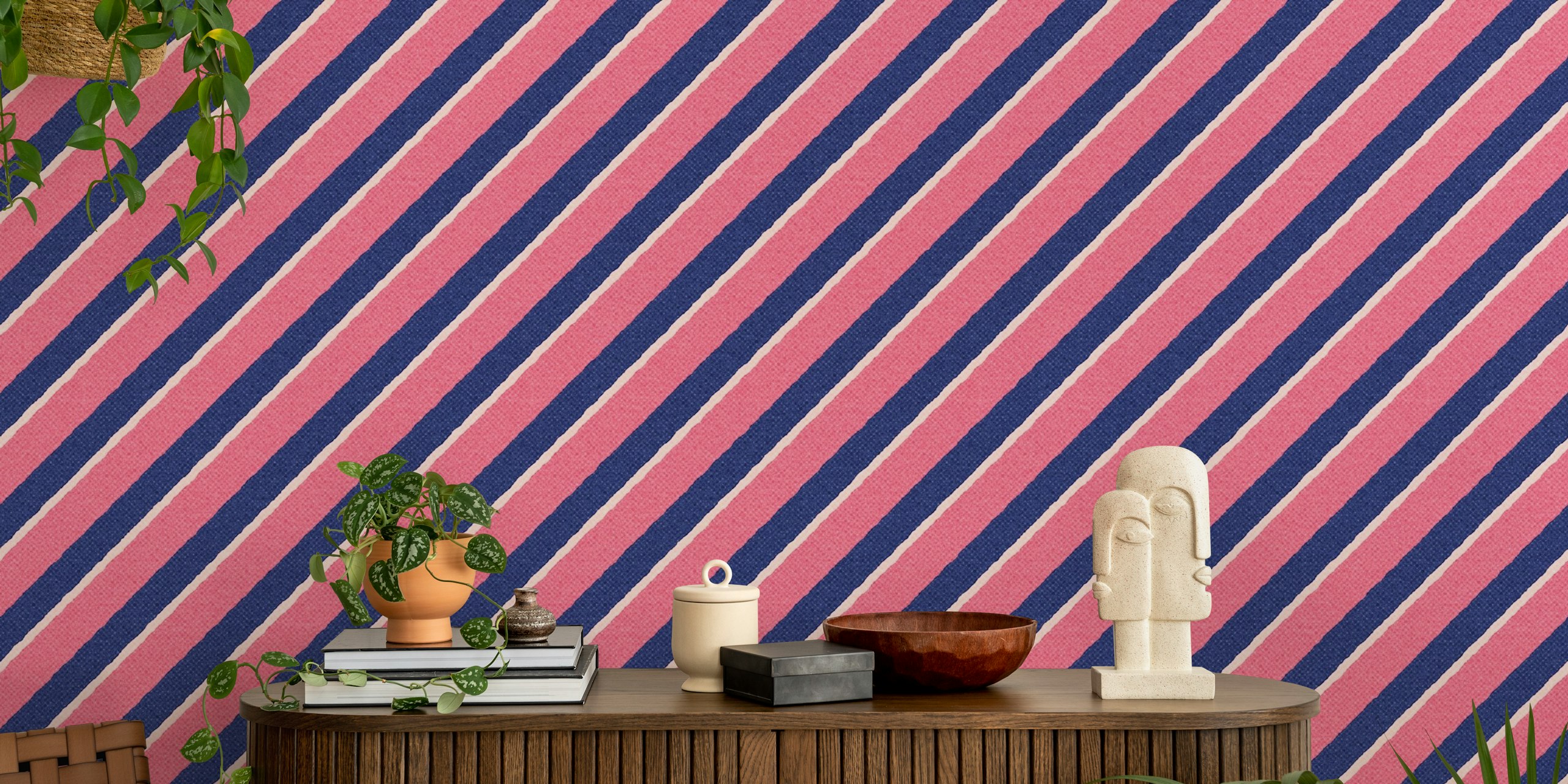 Striped wallpaper design in a room setting