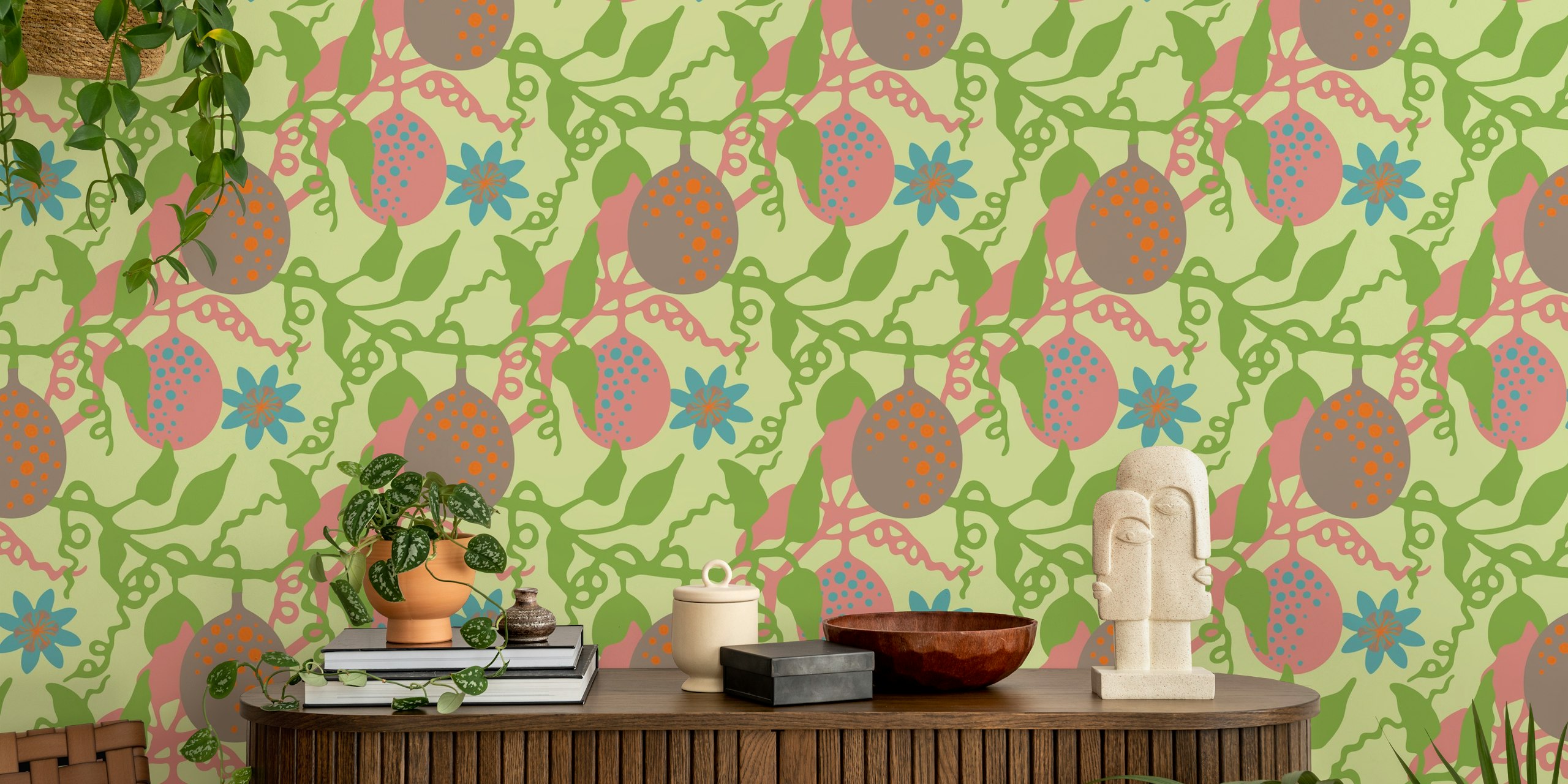 Τροπικό Lilikoi Tropical Hawaii Passion Fruit Floral Ταπετσαρία Σε Ένα Δωμάτιο