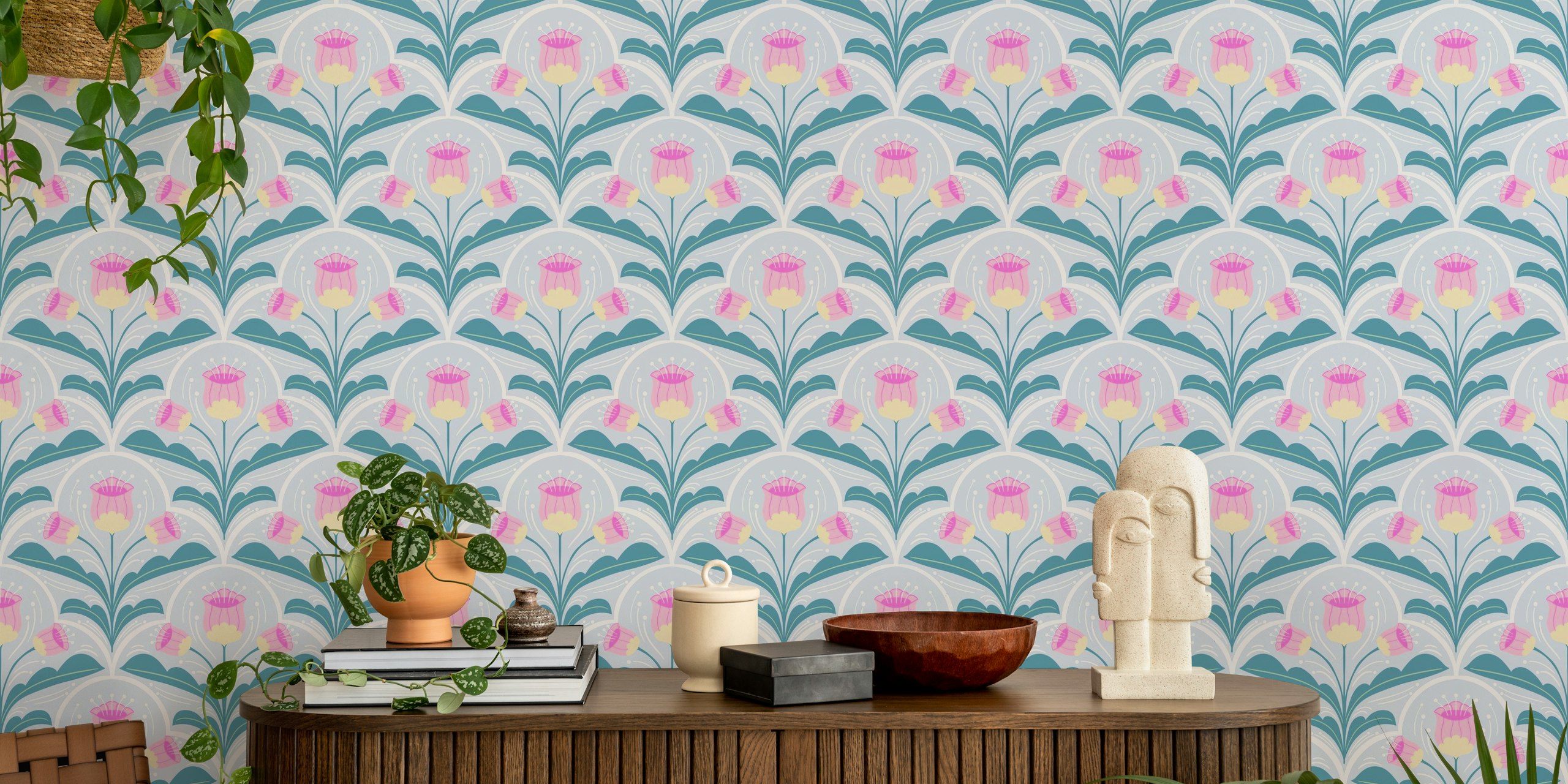 Retro florals wallpaper design in a room