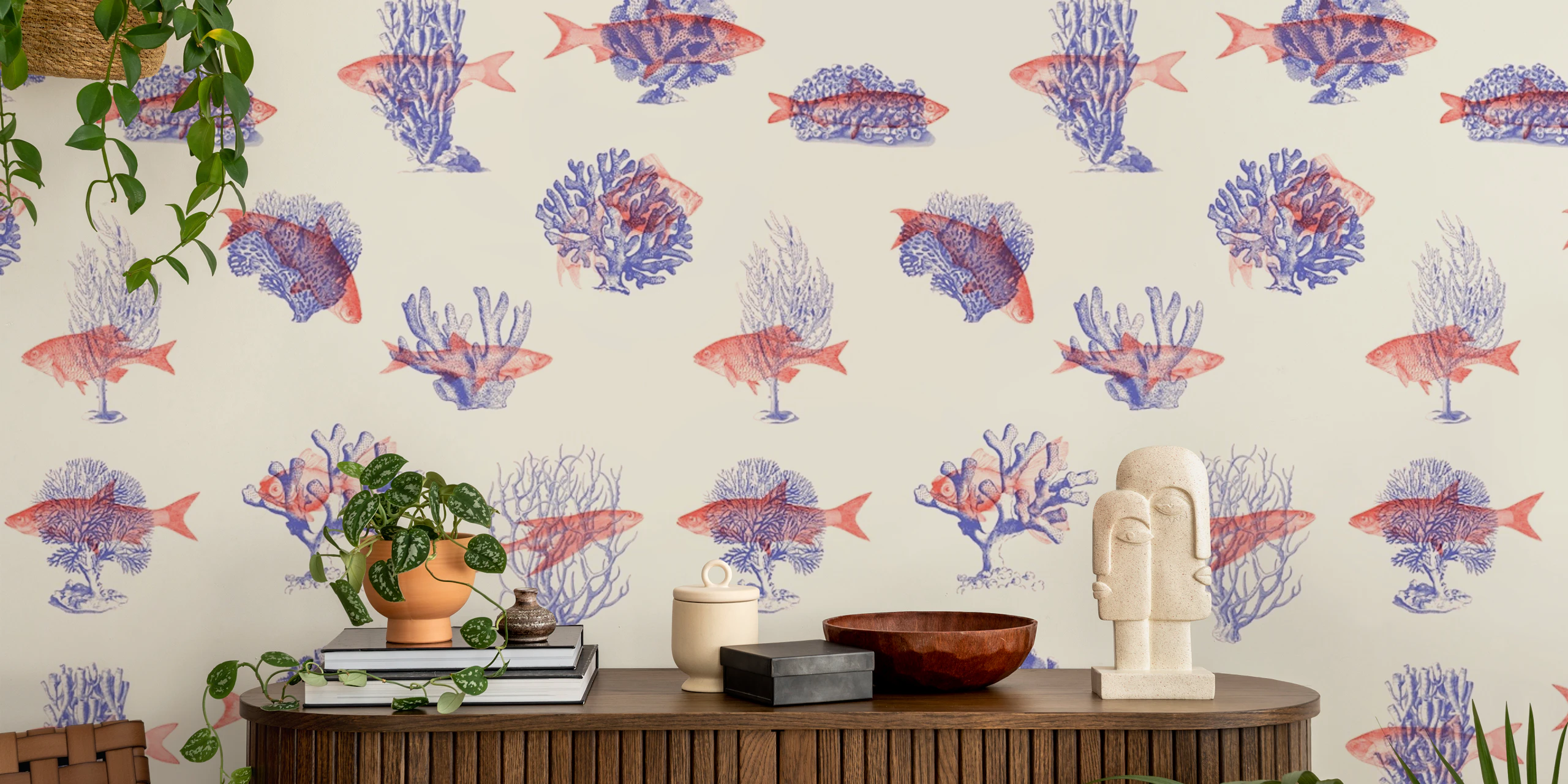 Nautical Fish Pattern Wallpaper for Kids Room