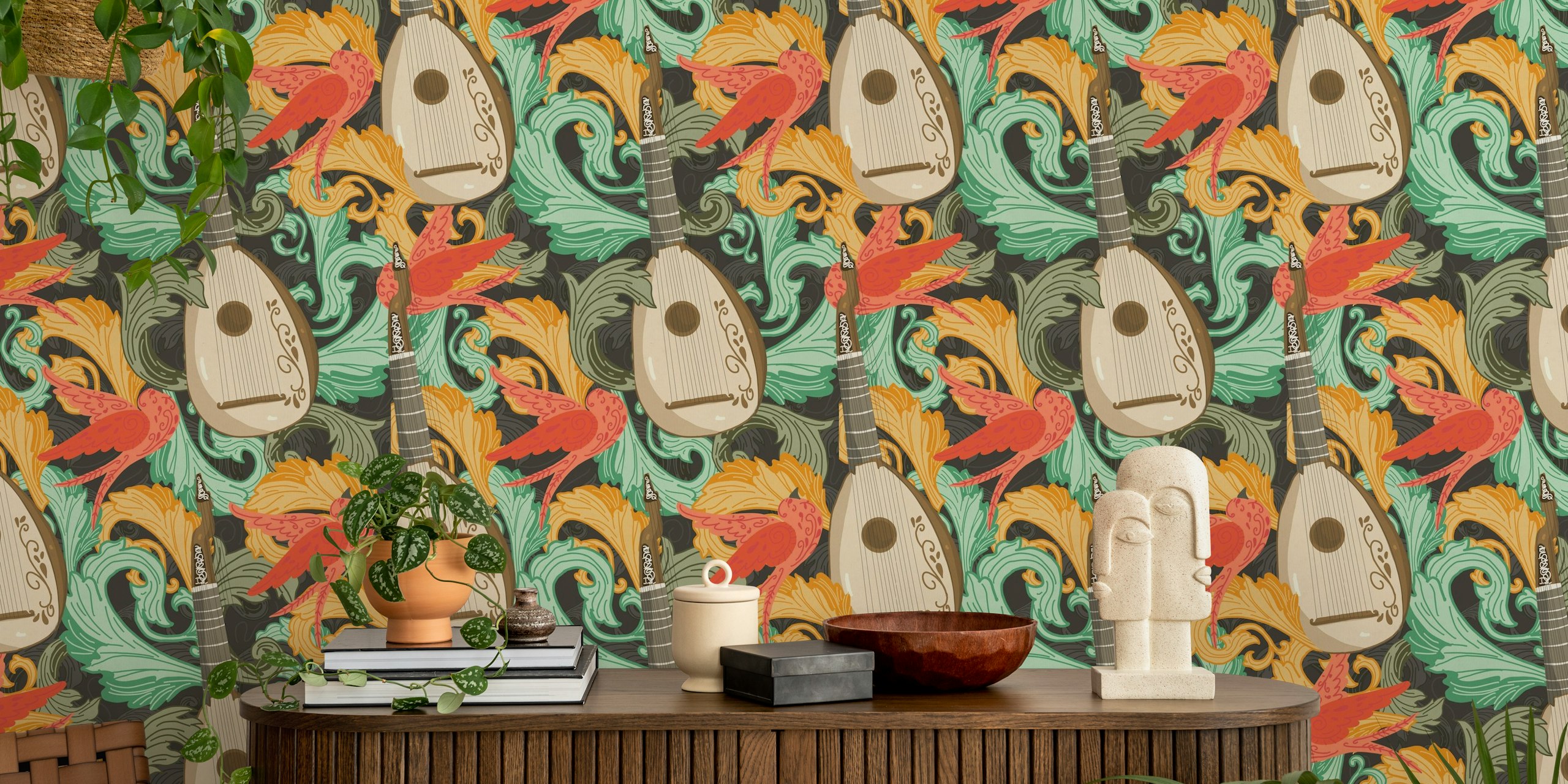 French Lute Rococo wallpaper in a room setting