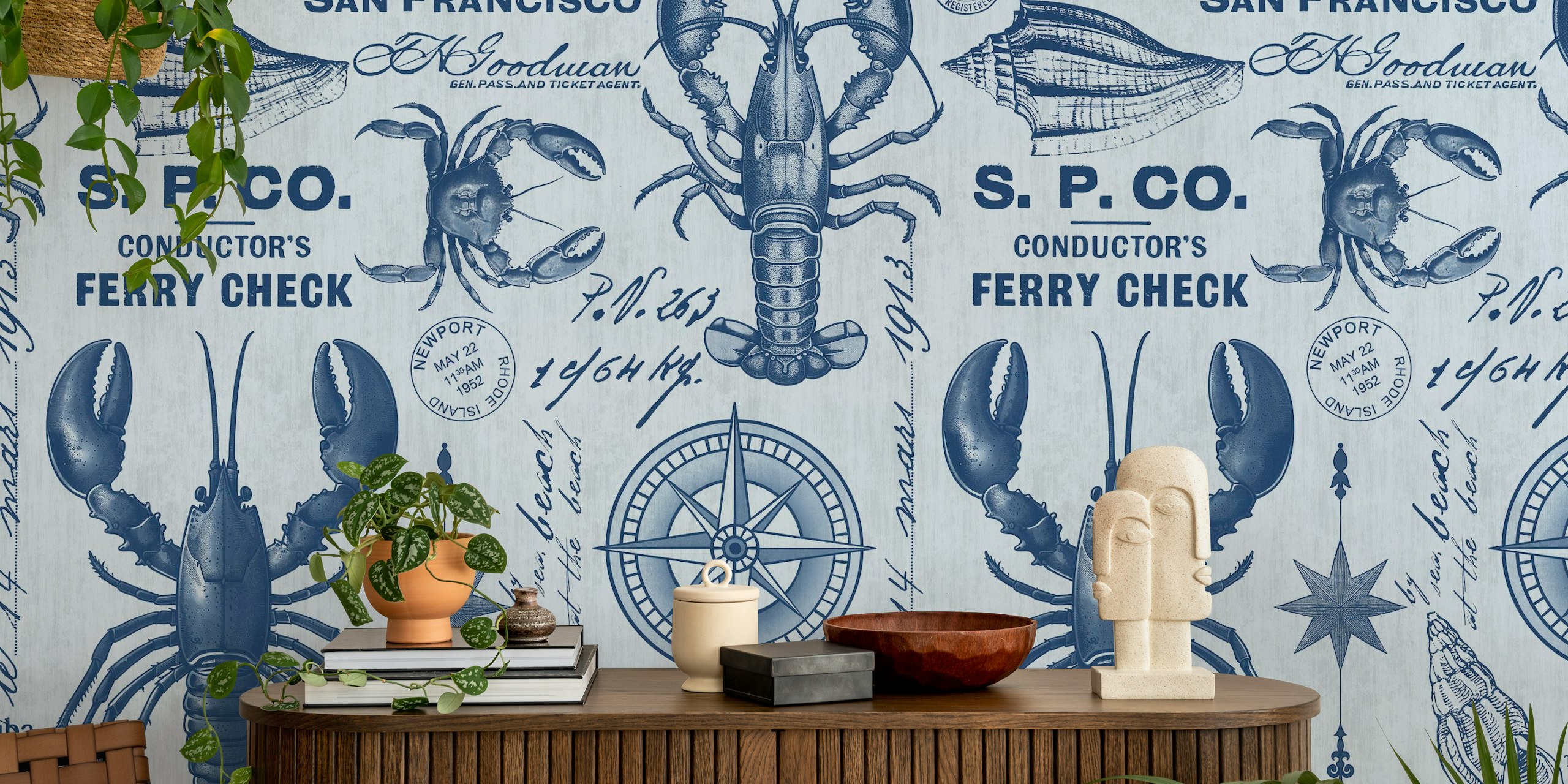 Nautisk tapet visad i ett rum