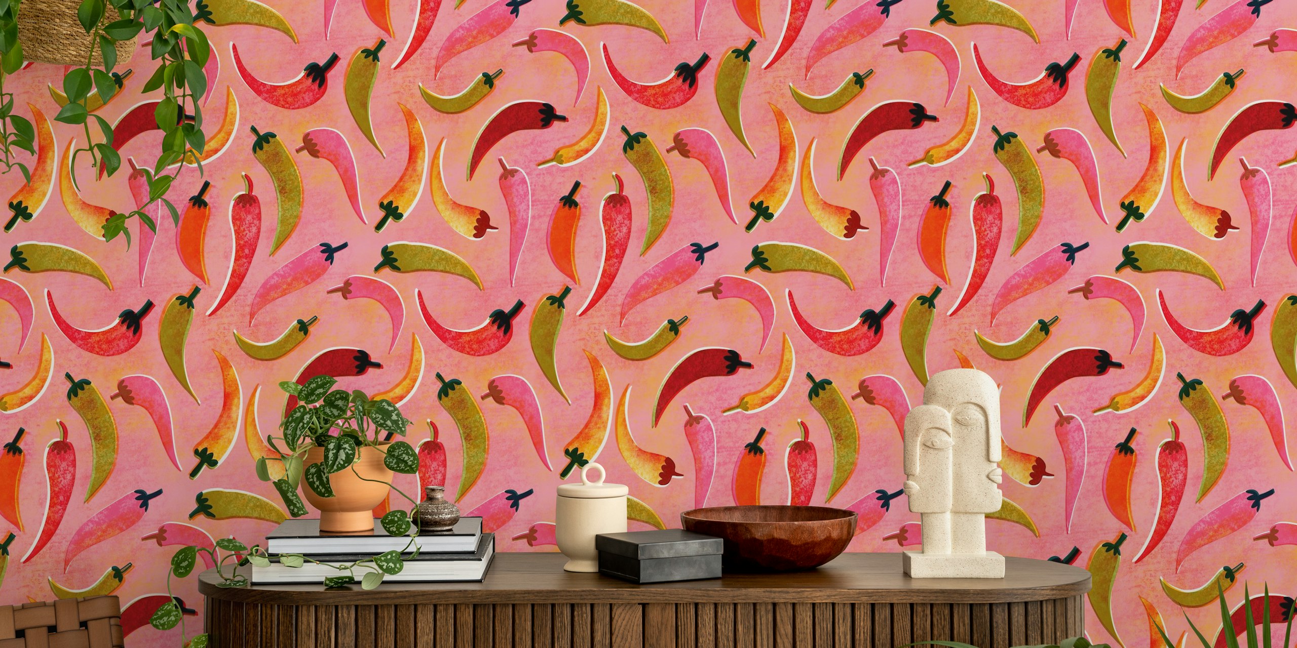Colorful spicy chilies wallpaper design in room