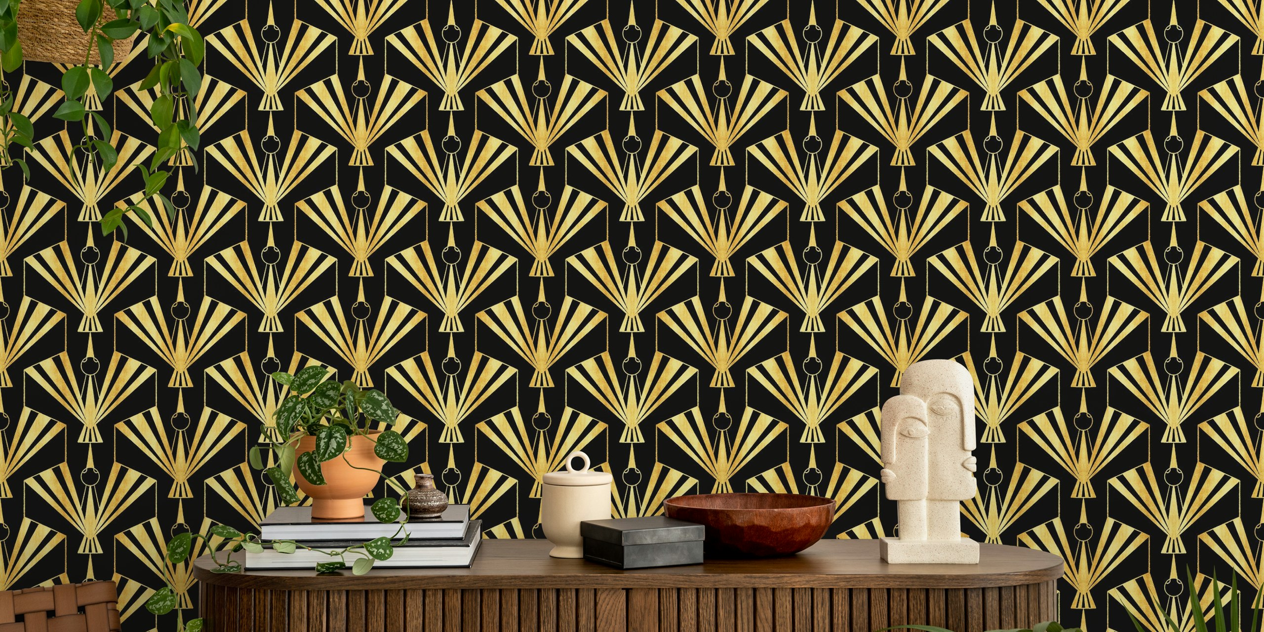 Ταπετσαρία Art Deco πουλί γερανό σε ένα δωμάτιο