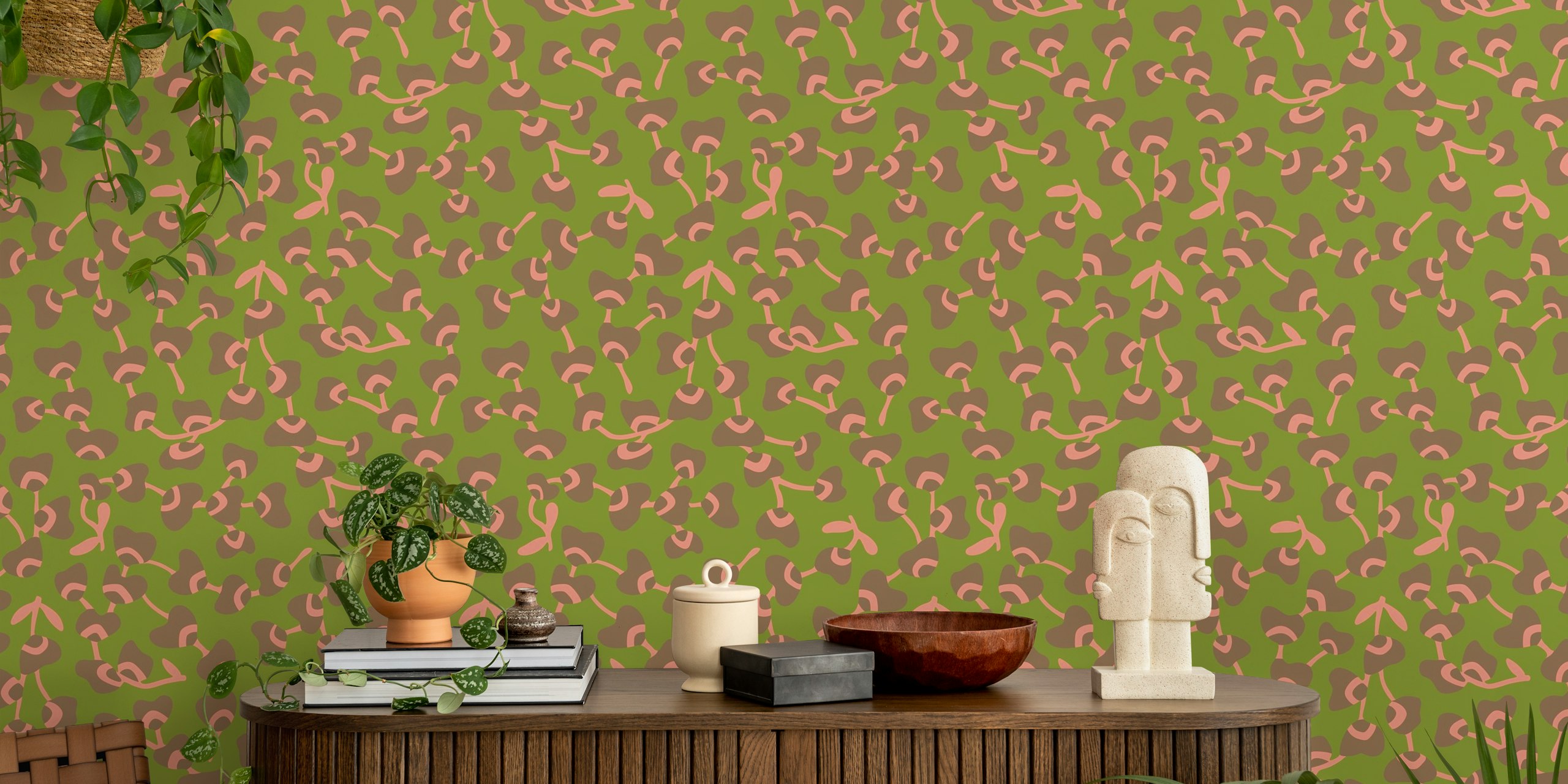 Orchid Ditsy Abstract Retro Floral - Green W Nowoczesnym Pokoju