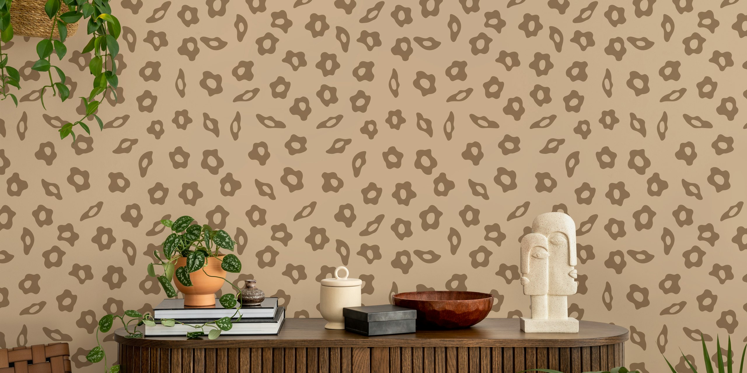 Beige floral pattern with brown motifs wallpaper
