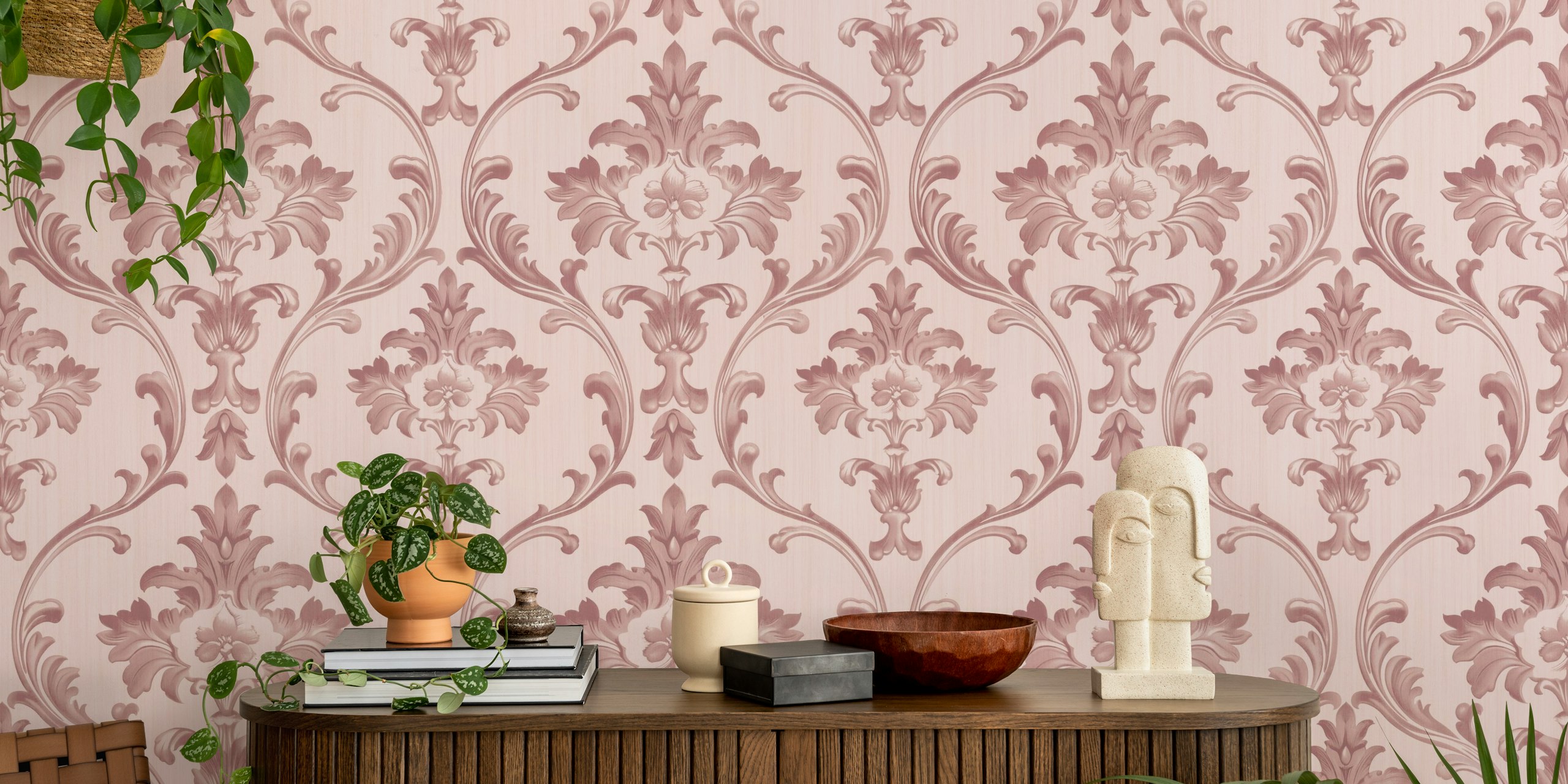 Regency Damask wallpaper in a room setting