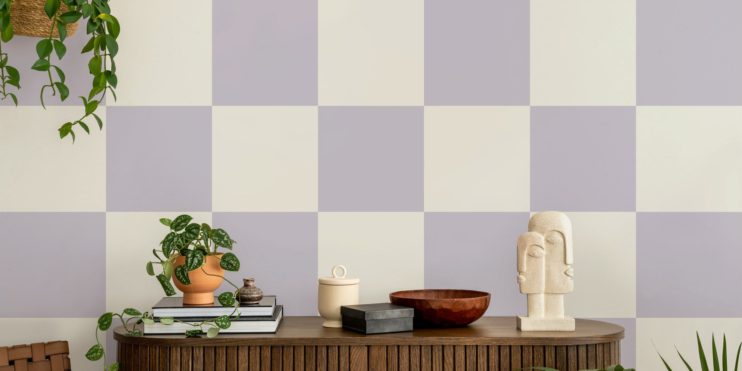 Boho Checkers Lilac Pearl tapet i et rom