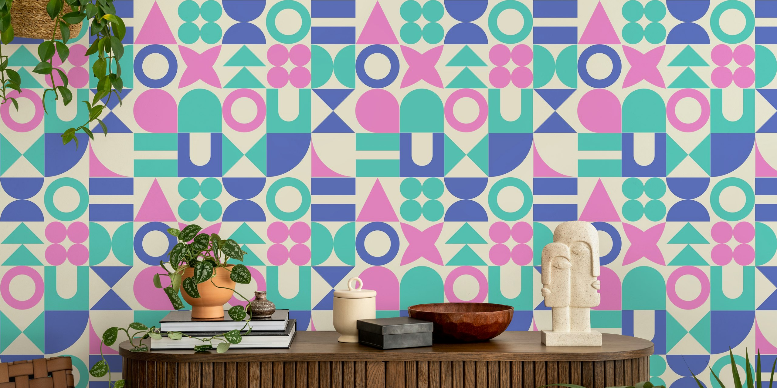 Pop Art Mid Century Retro Geometric Shapes dans une pièce
