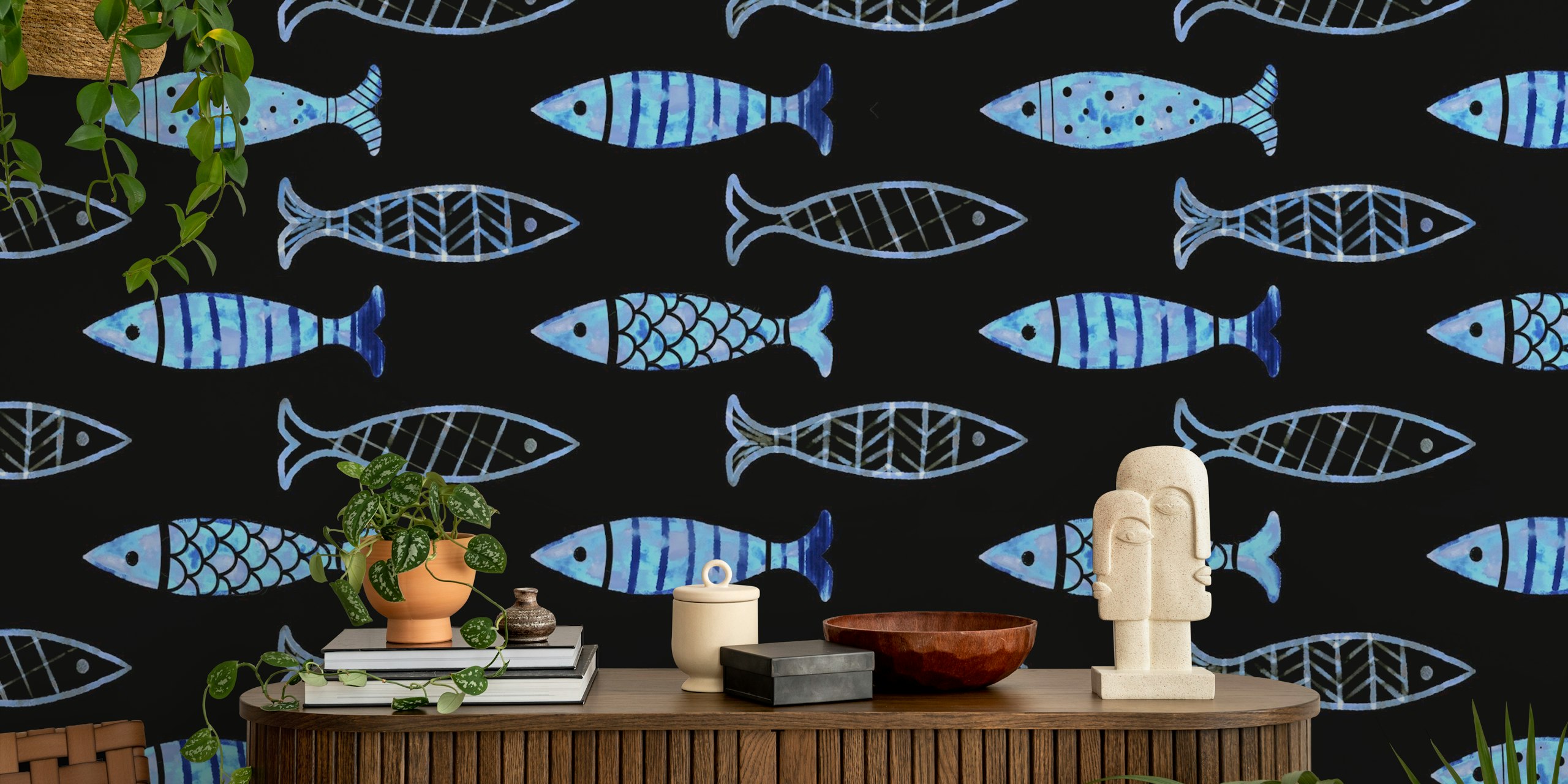 Fishy theme wallpaper i et rum