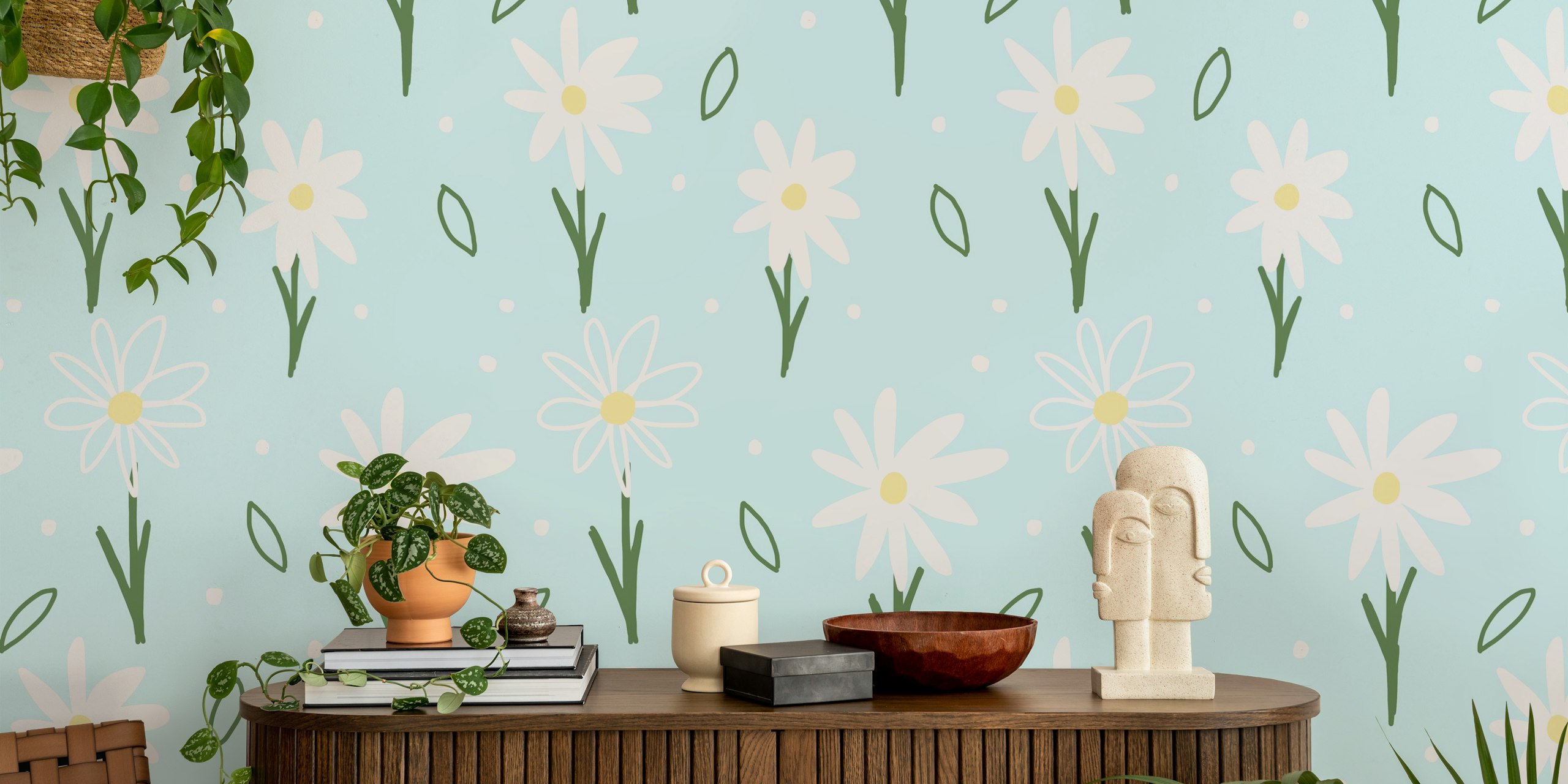 Diseño de papel tapiz Daisychain en una habitación
