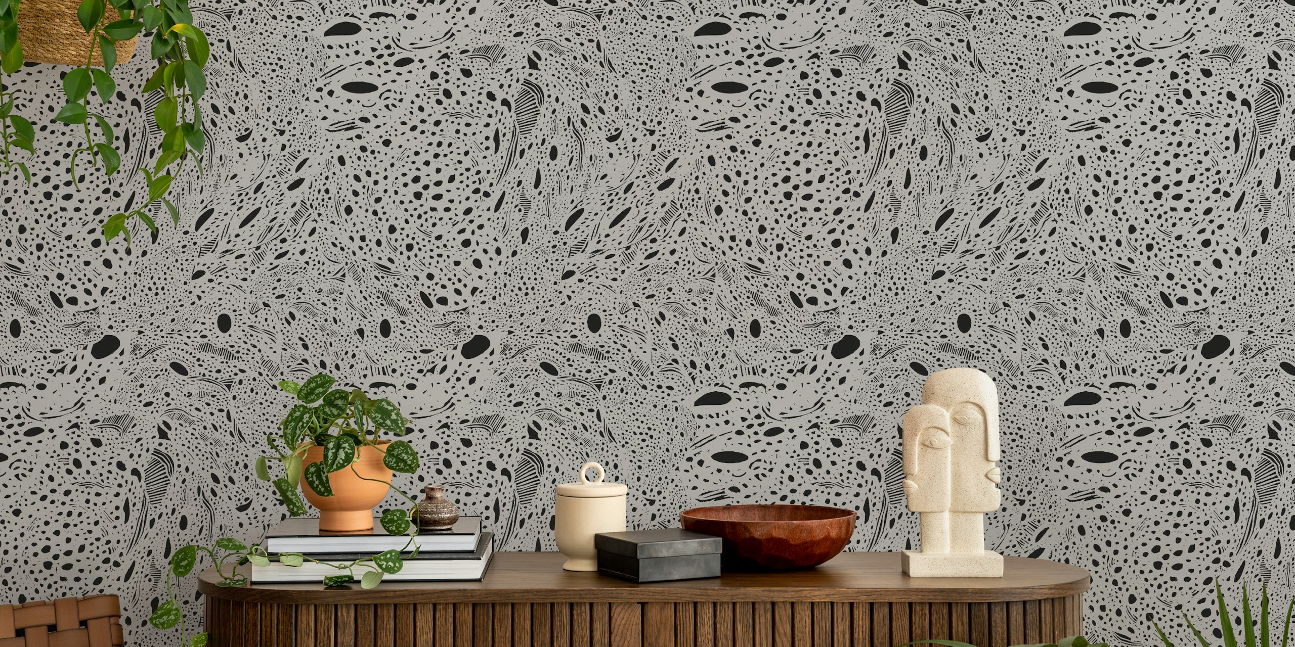 Black and white abstract wallpaper with smooth flowing patterns