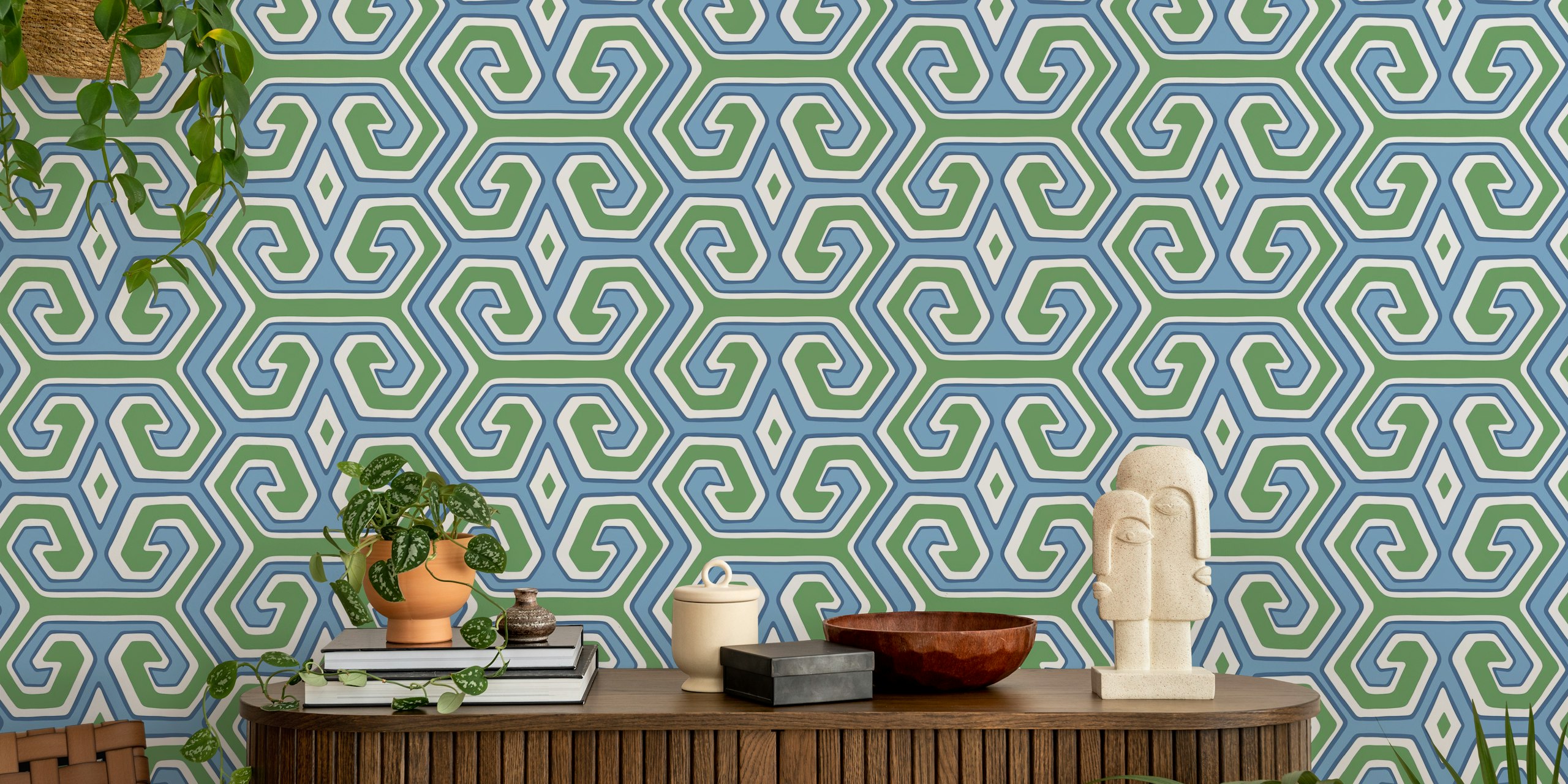 Tribal geometric blauwe en groene ontwerp
