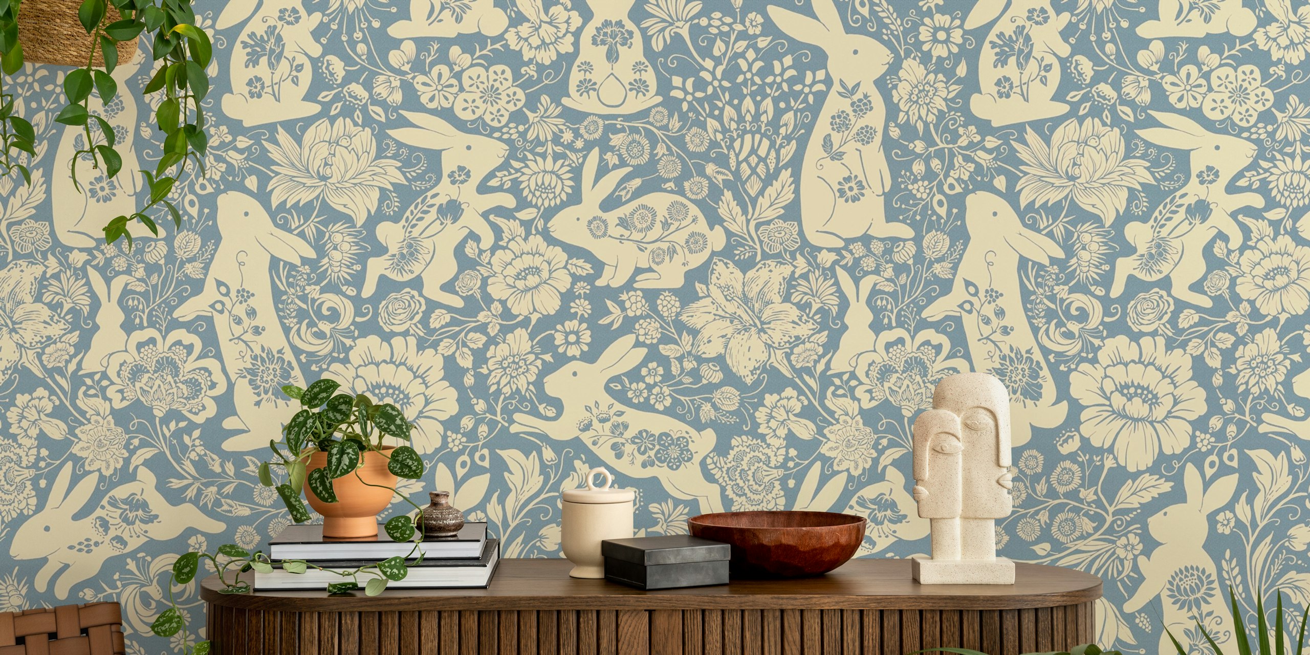 Rabbit Flower Dance wallpaper in a room