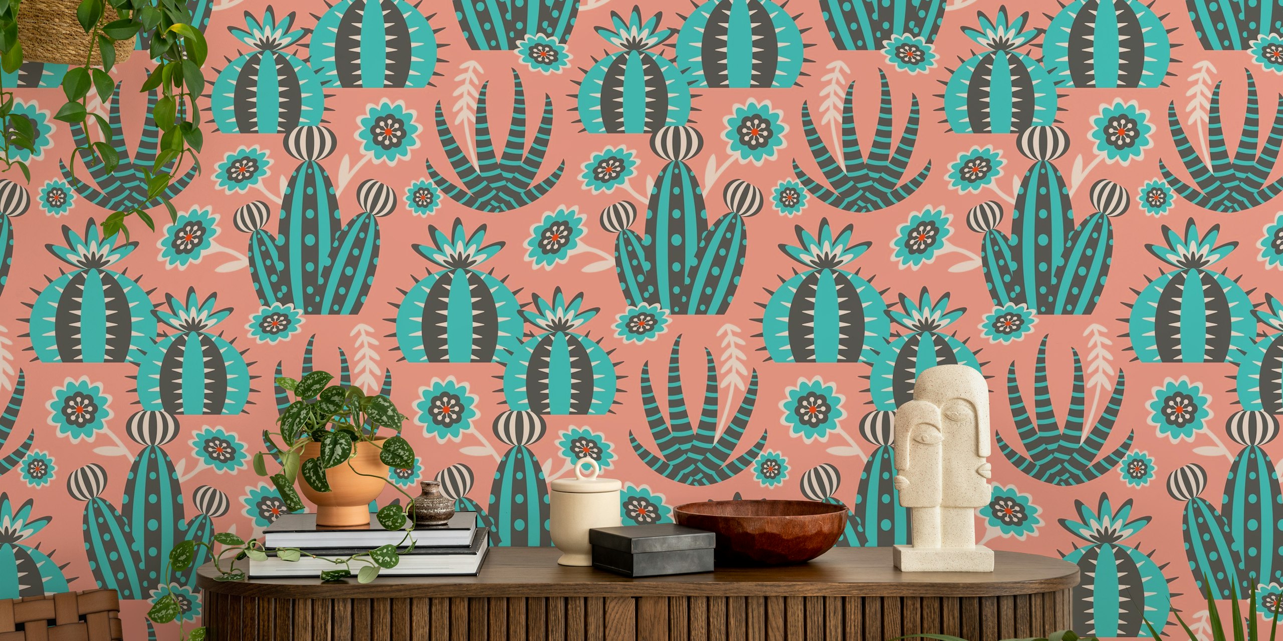 Desert Garden Retro Cactus wallpaper in a room
