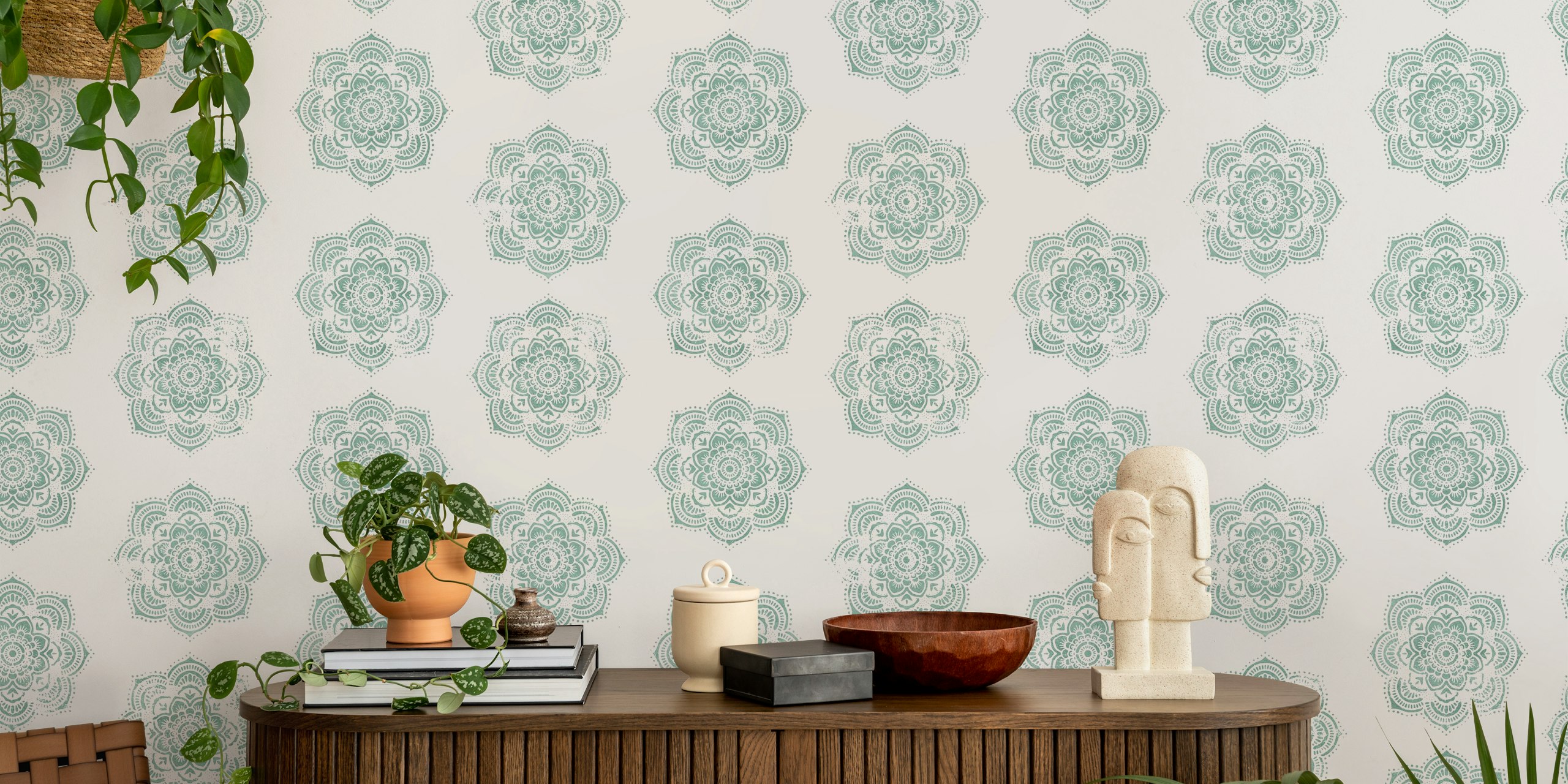 Boho Green Vintage tapet i et rom