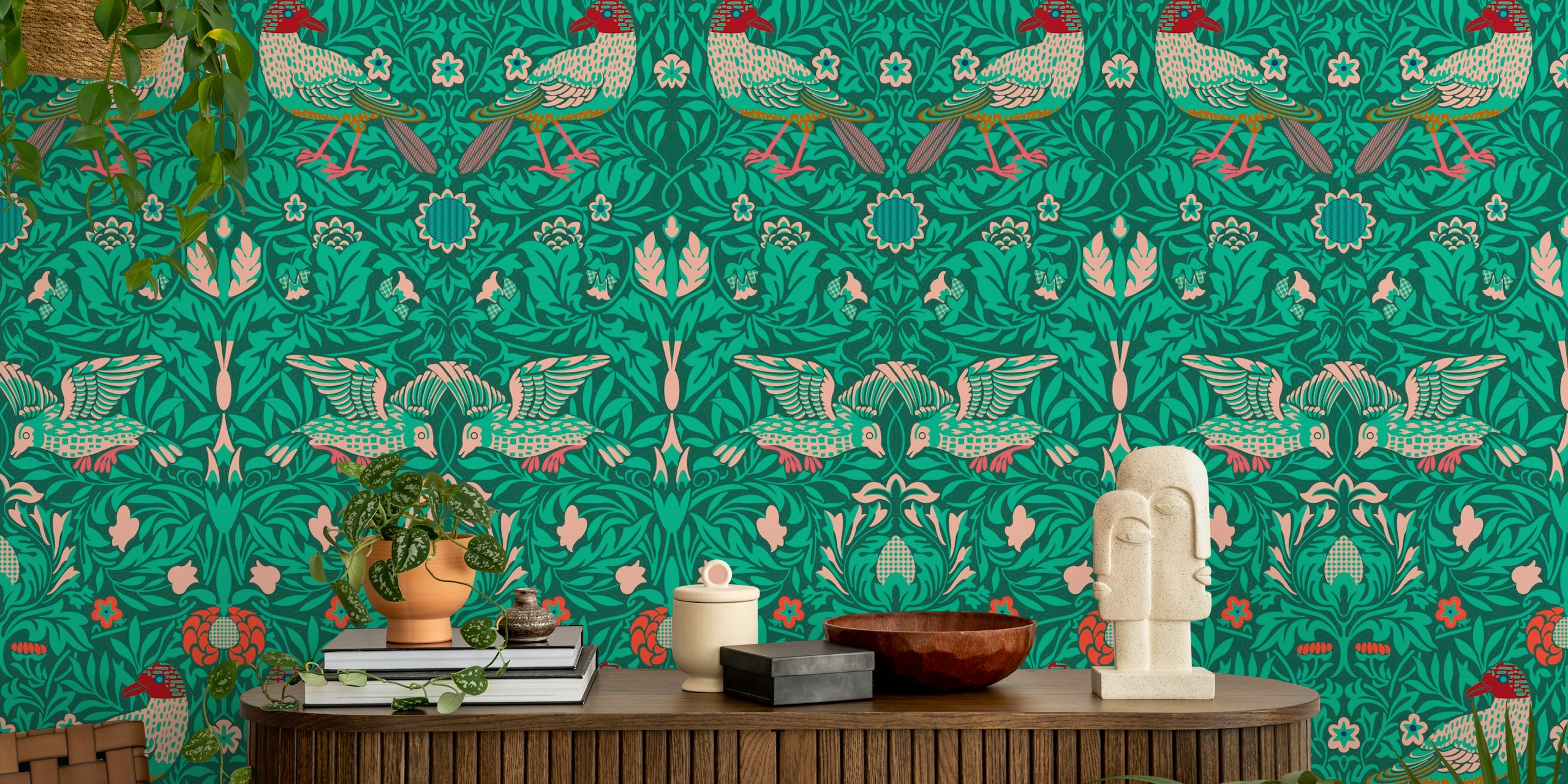 Victorian Birds Pattern u zelenoj