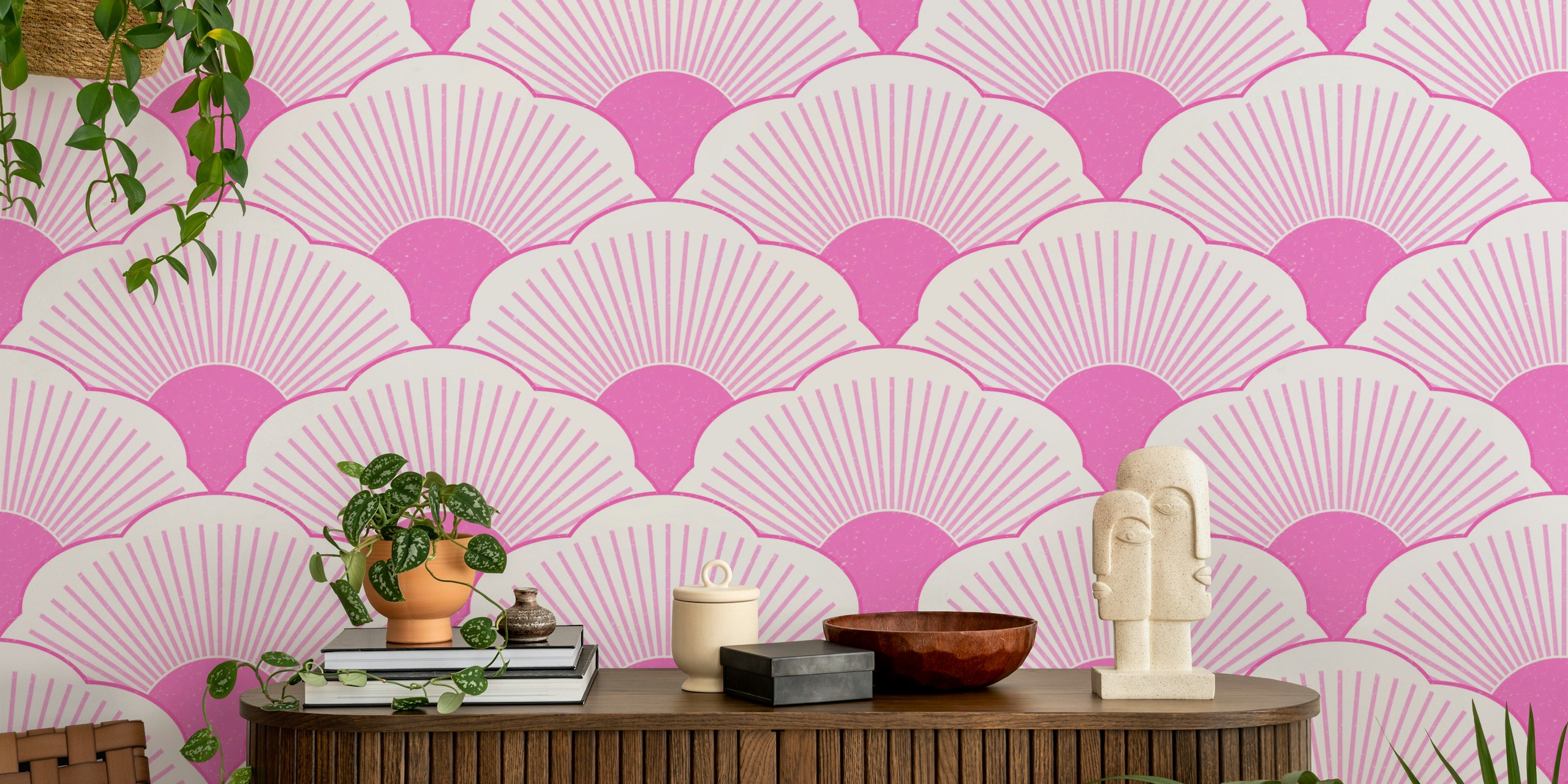 Sunset-tonal pink wall mural with a concrete texture pattern