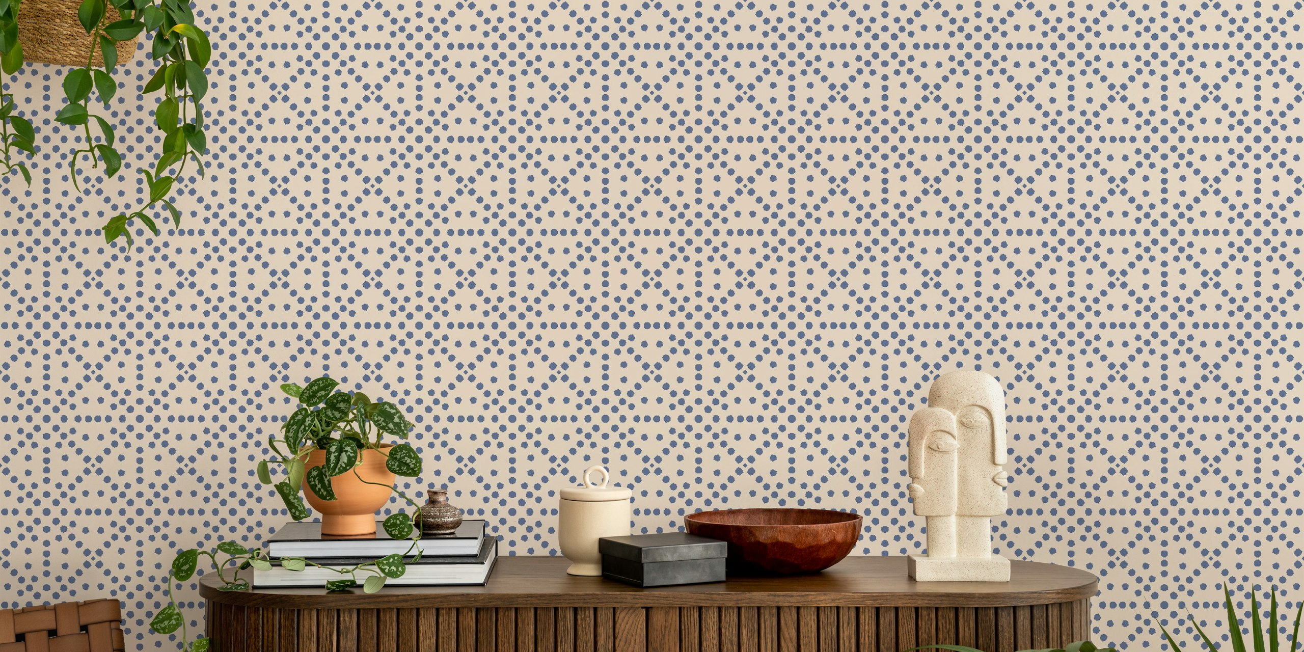Ταπετσαρία Dots Grid Ocean Nautical Coastal Ivory στο δωμάτιο